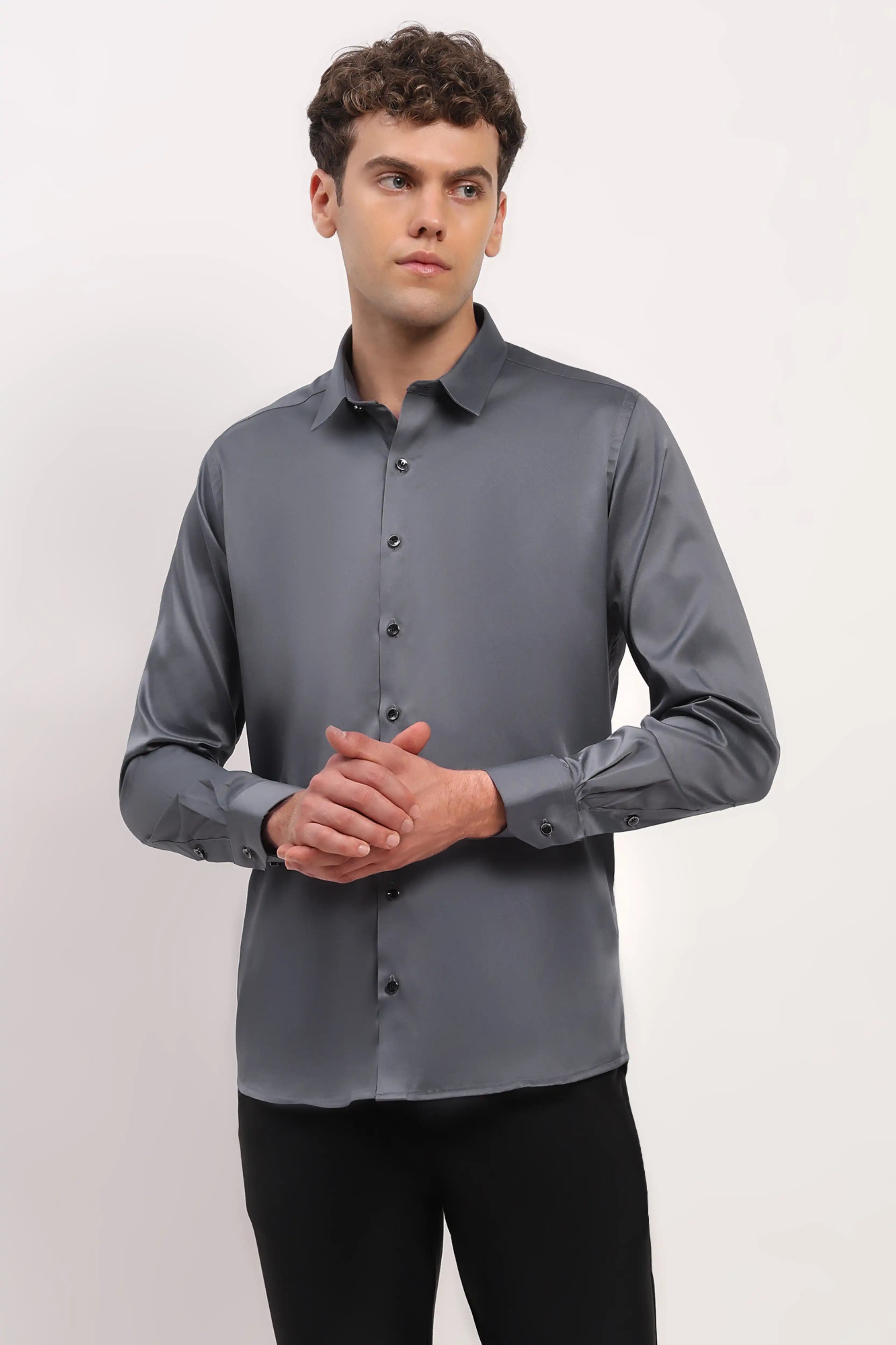 Grey Satin-Blend Shirt