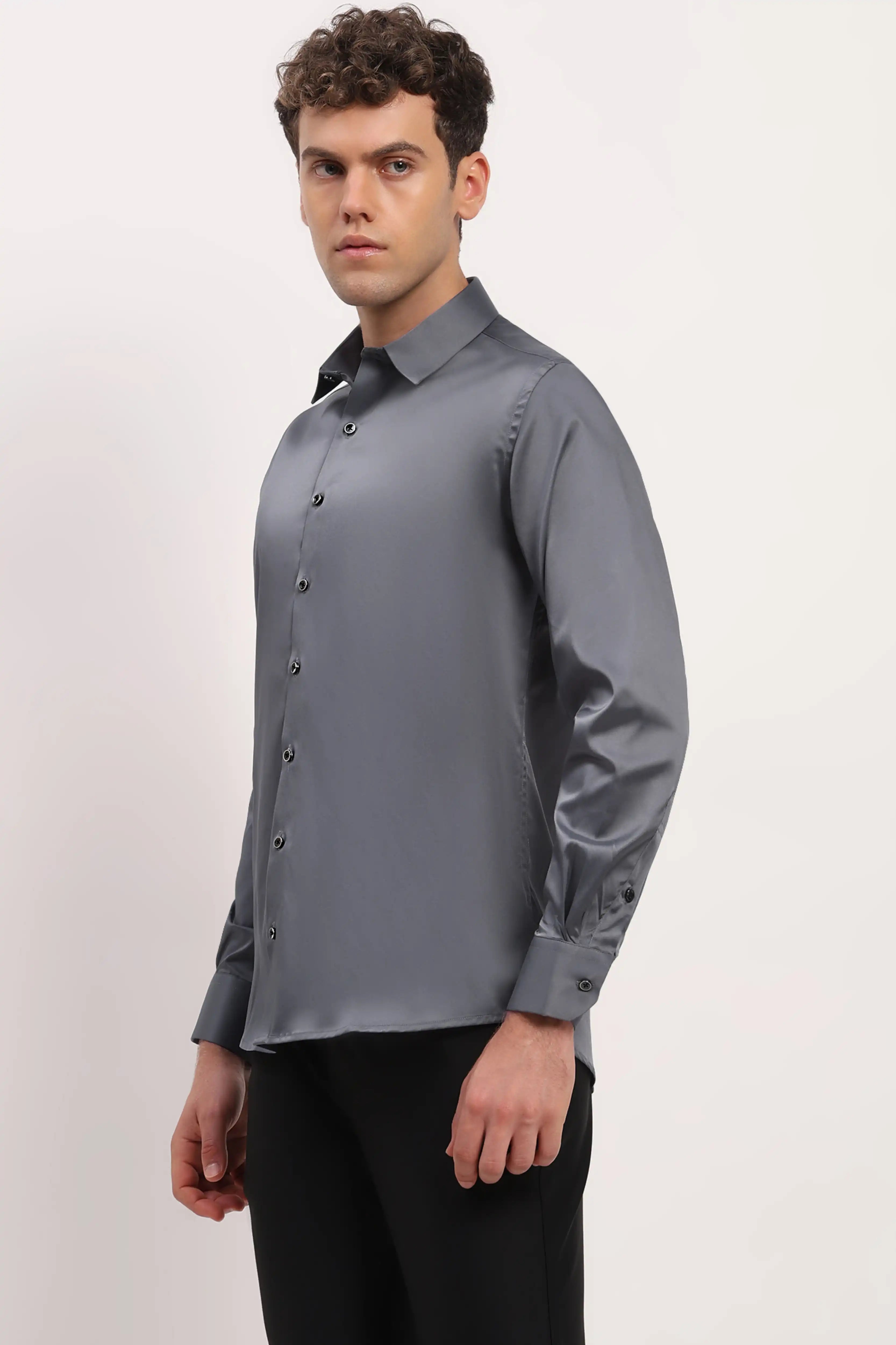 Grey Satin-Blend Shirt