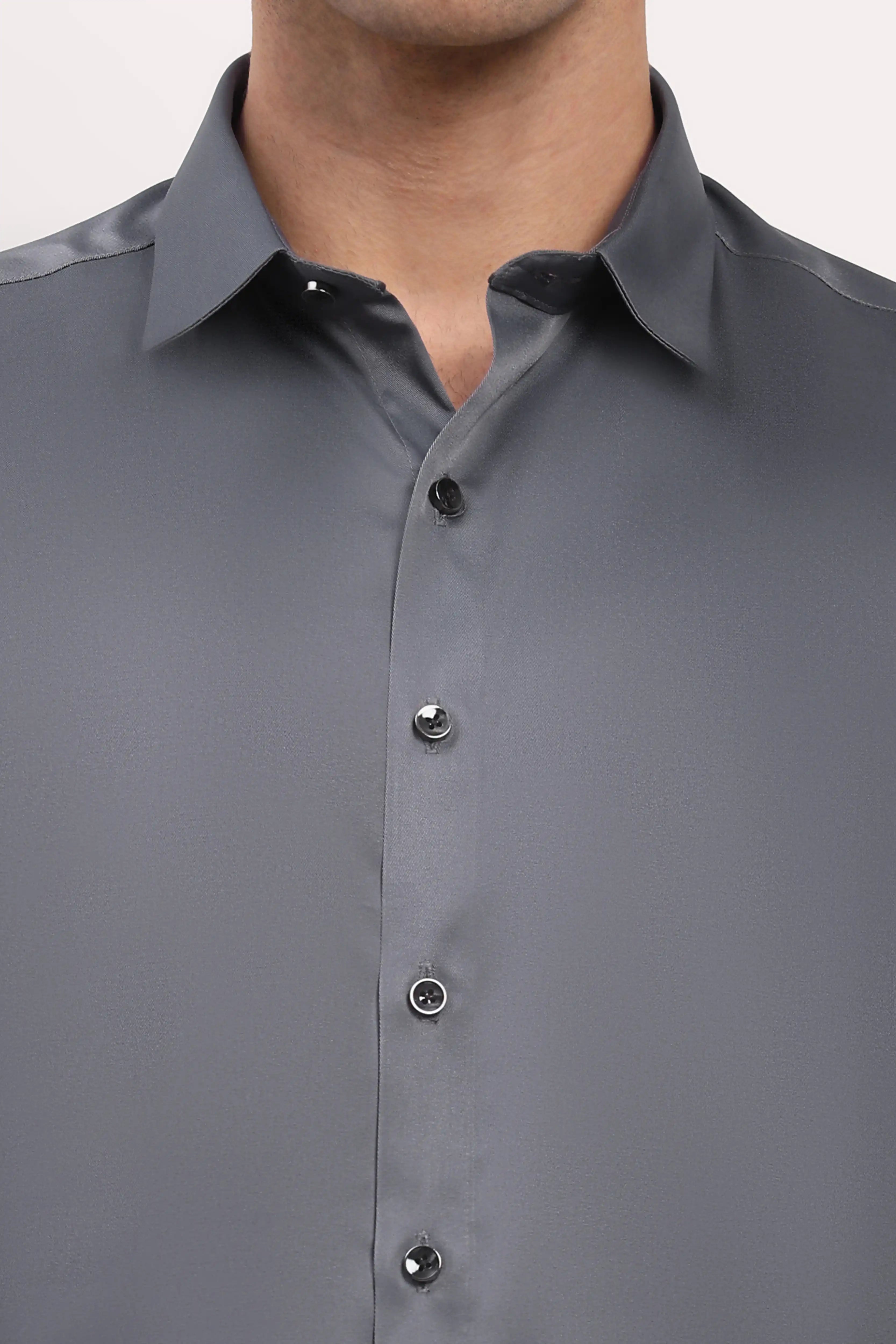 Grey Satin-Blend Shirt