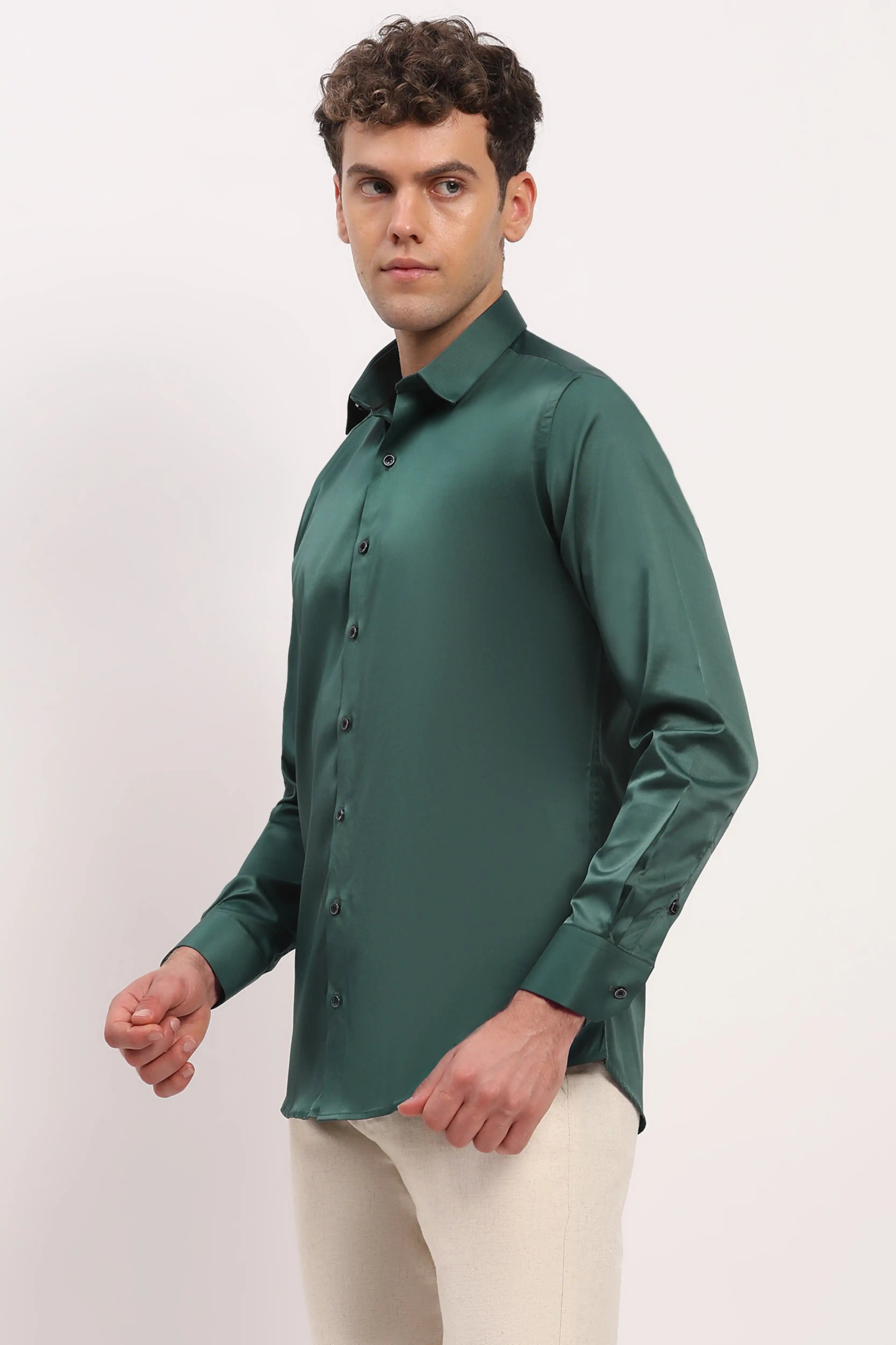 Bottle Green Satin-Blend Shirt