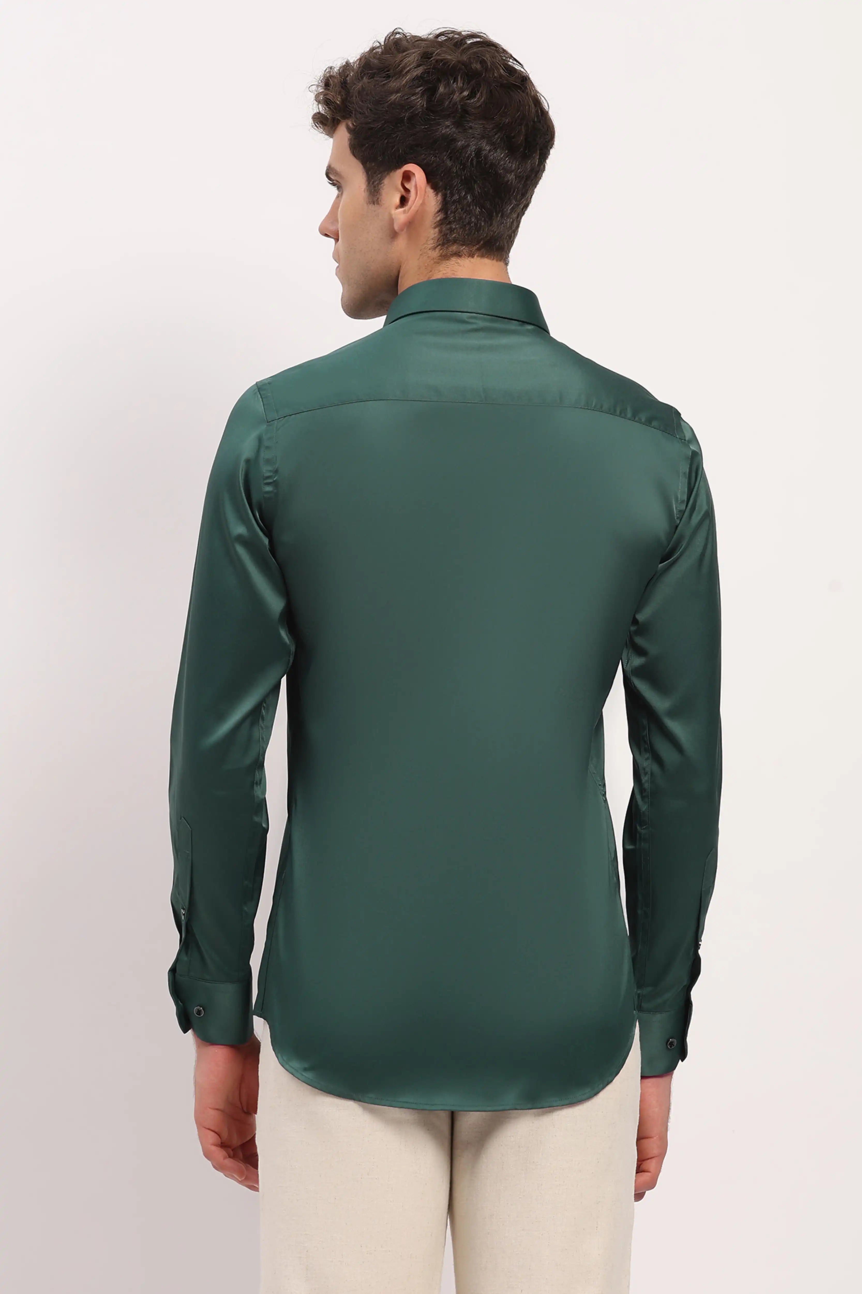 Bottle Green Satin-Blend Shirt