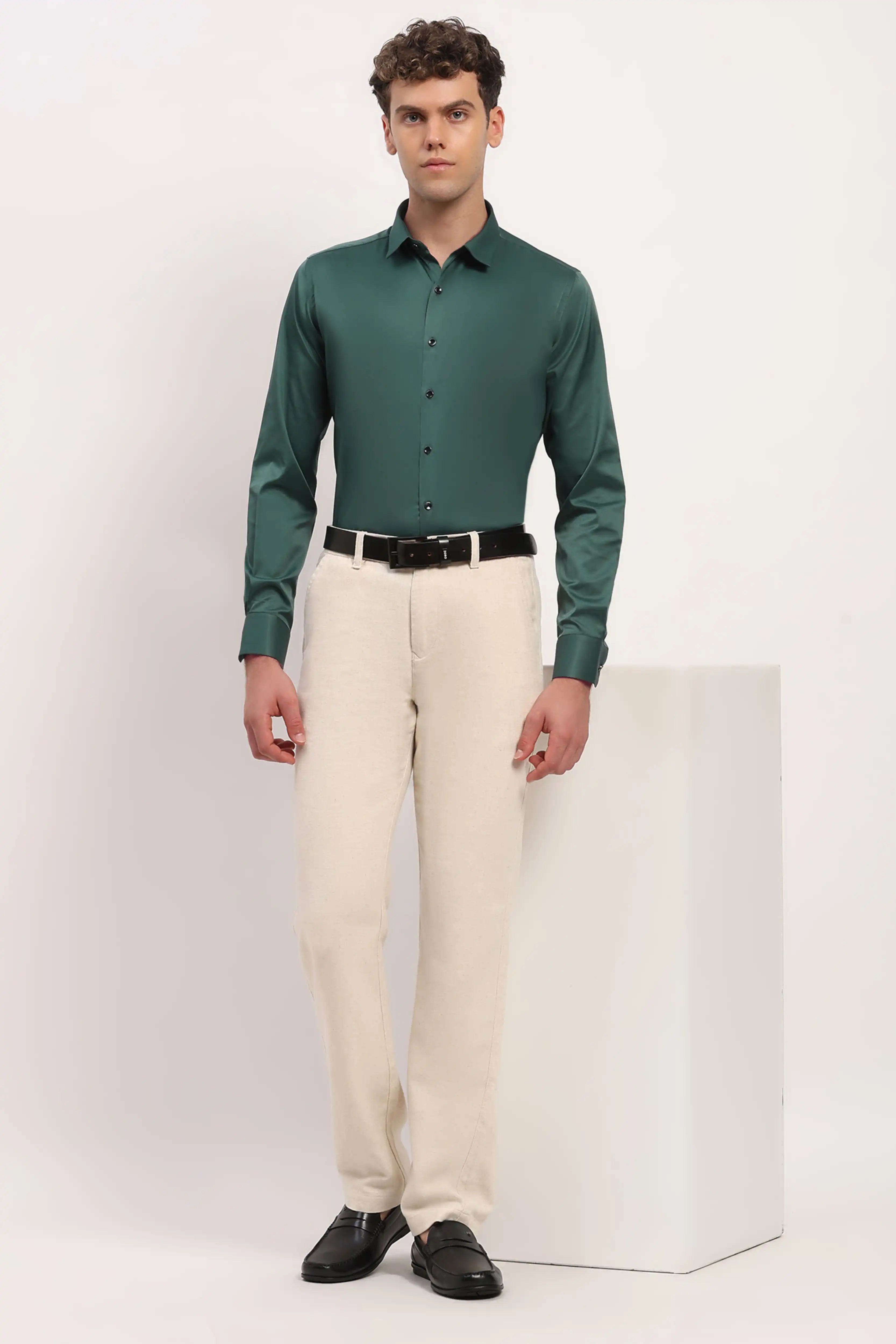 Bottle Green Satin-Blend Shirt