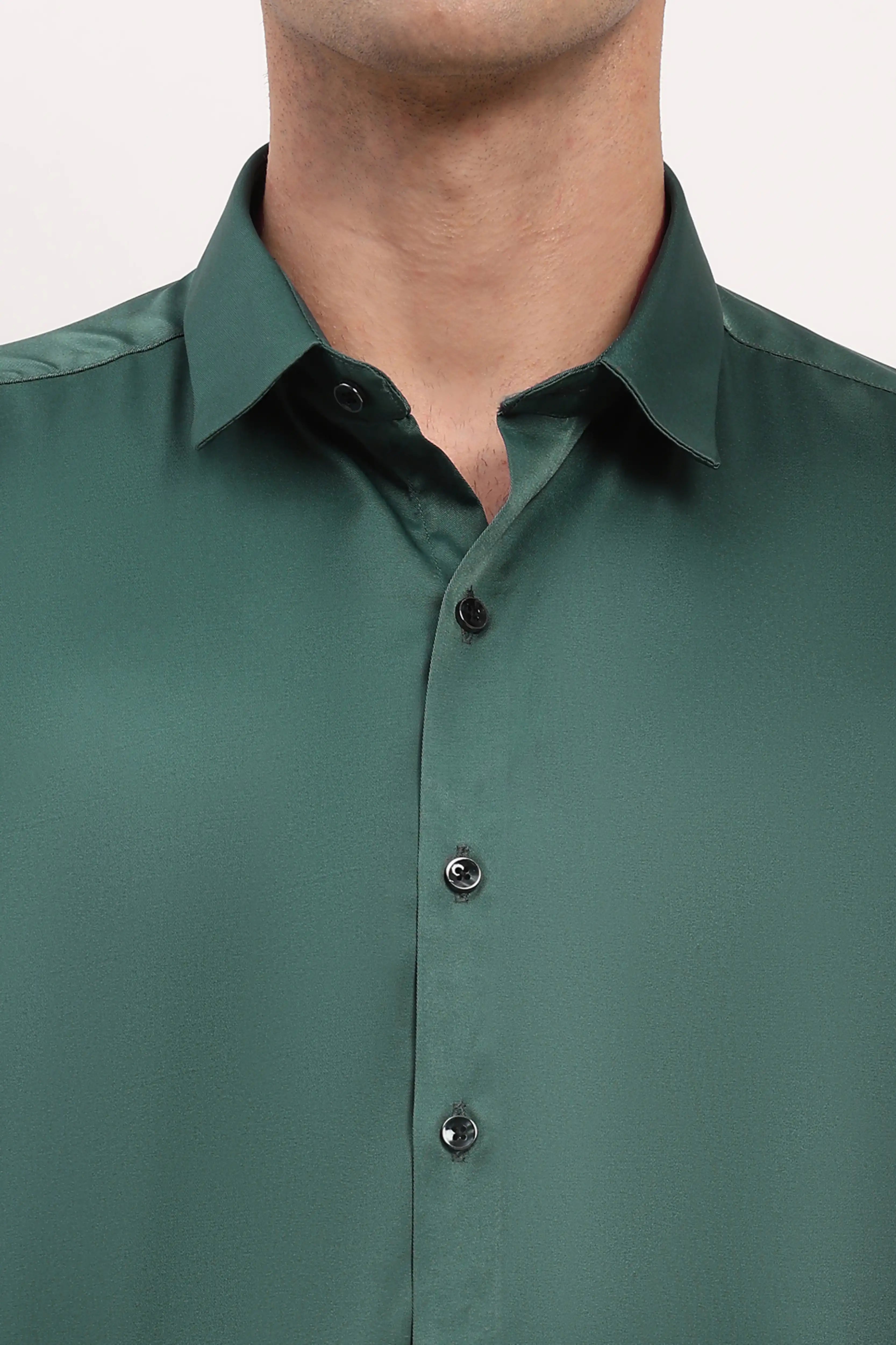 Bottle Green Satin-Blend Shirt