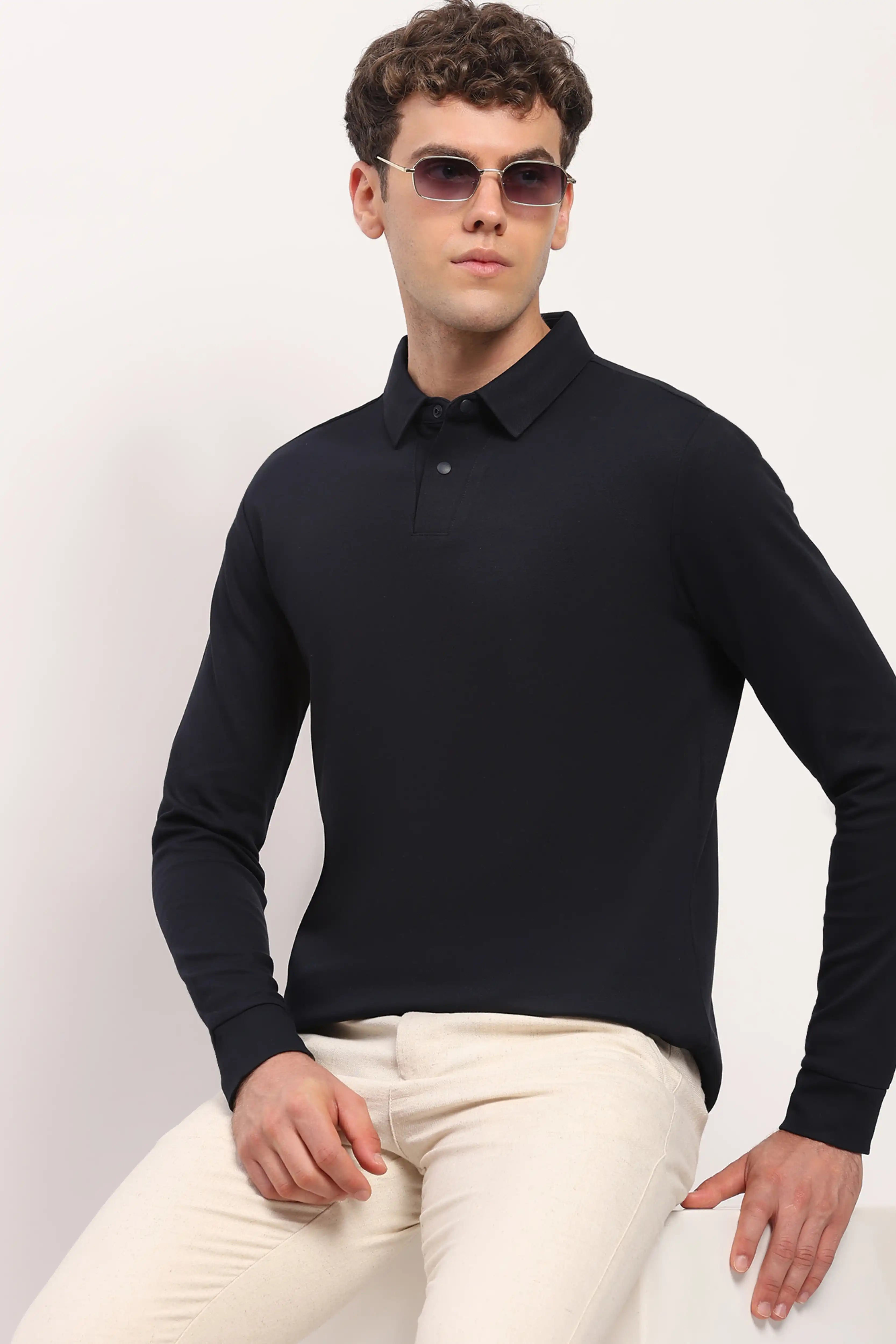 Navy Blue Solid T-Shirt