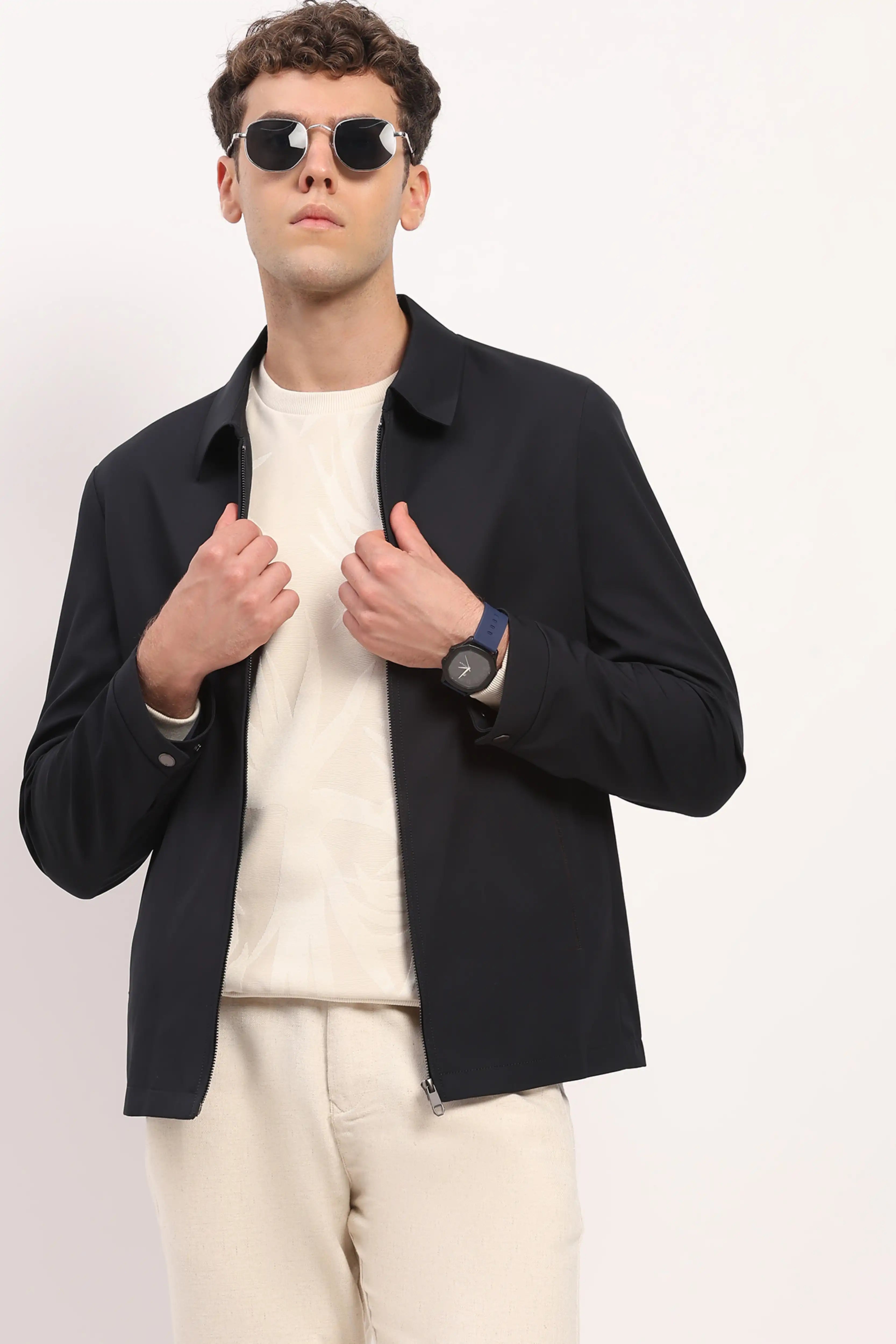 Navy Blue Lightweight Bomber Jacket