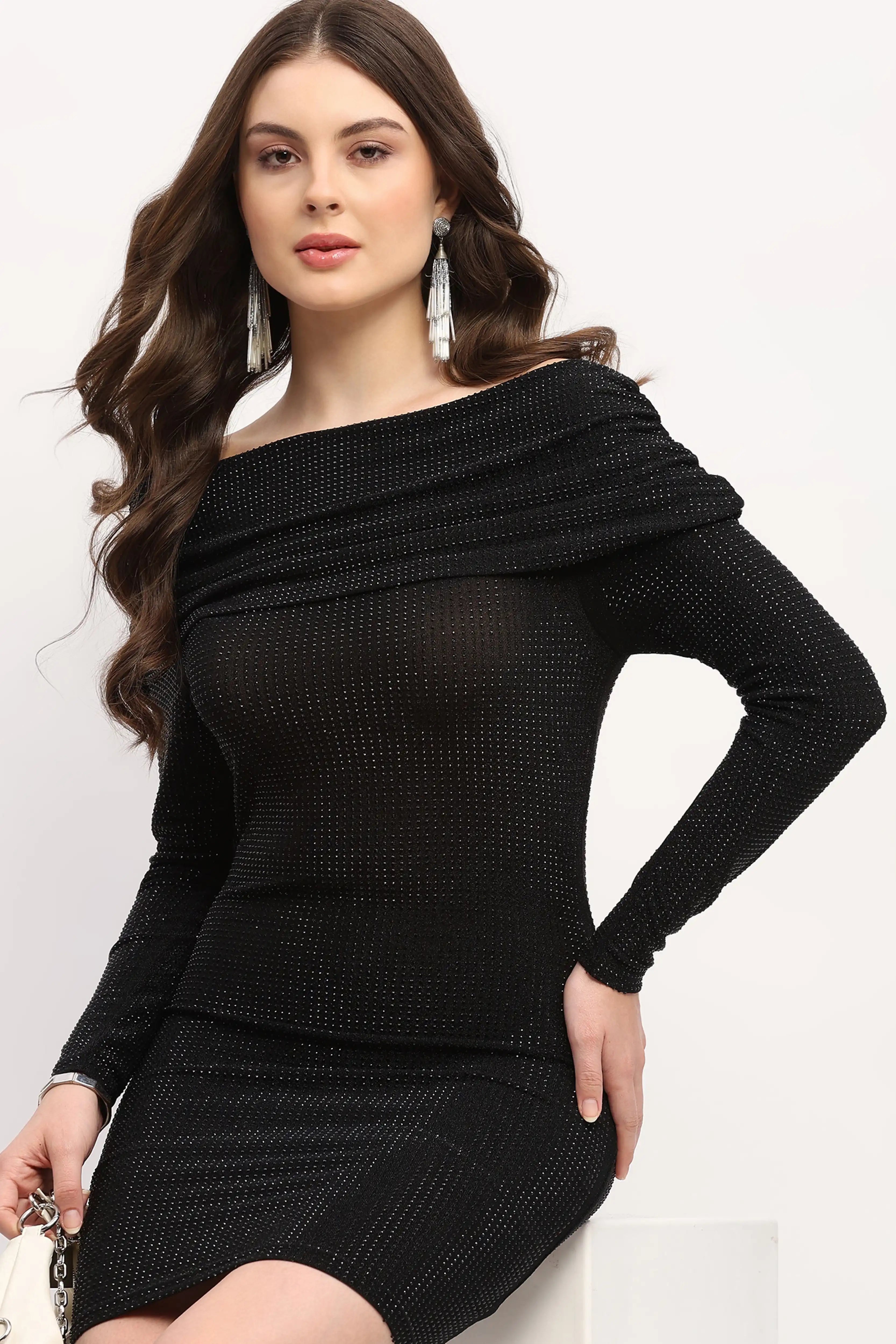 Black Off-Shoulder Party Dress