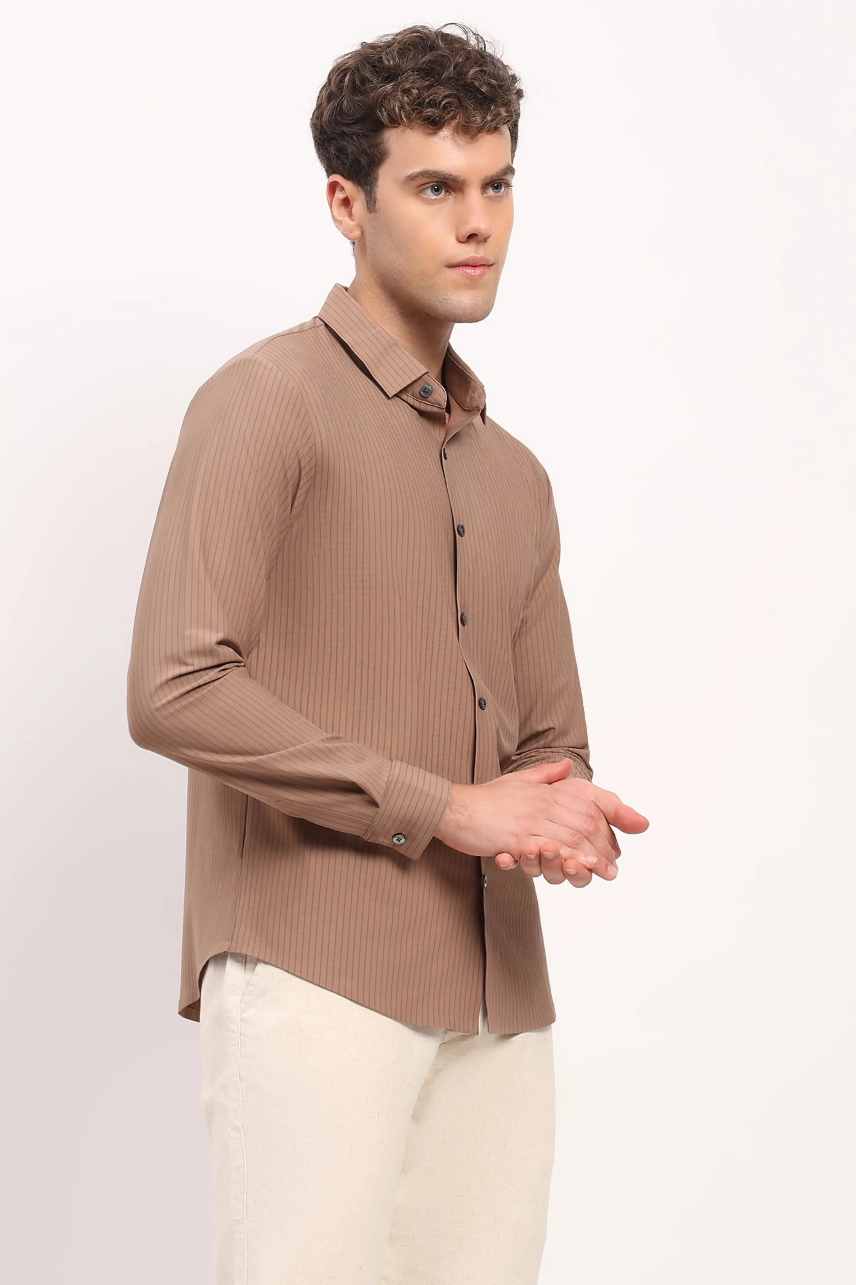 Khaki Check Stretch Shirt