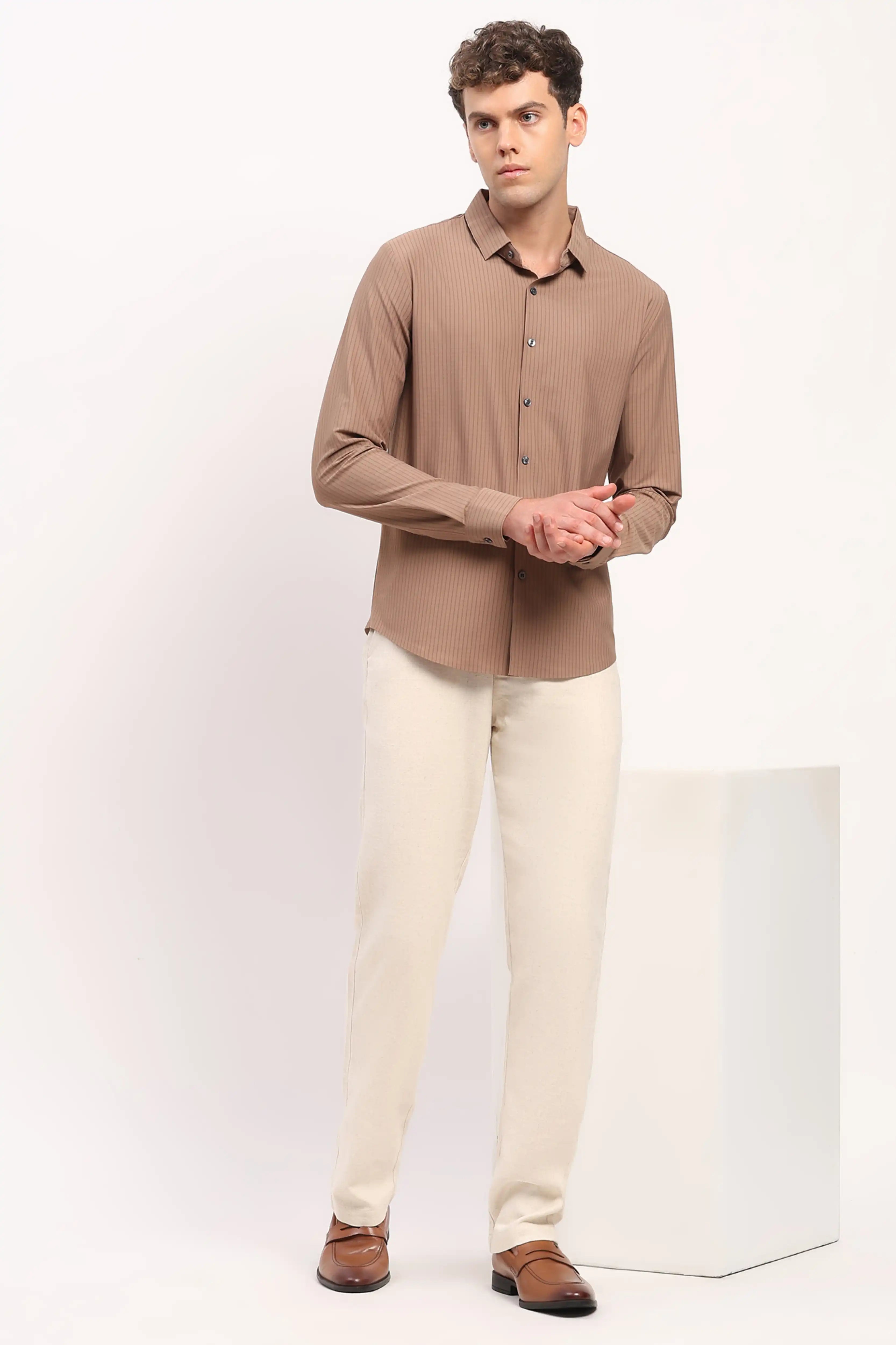 Khaki Check Stretch Shirt