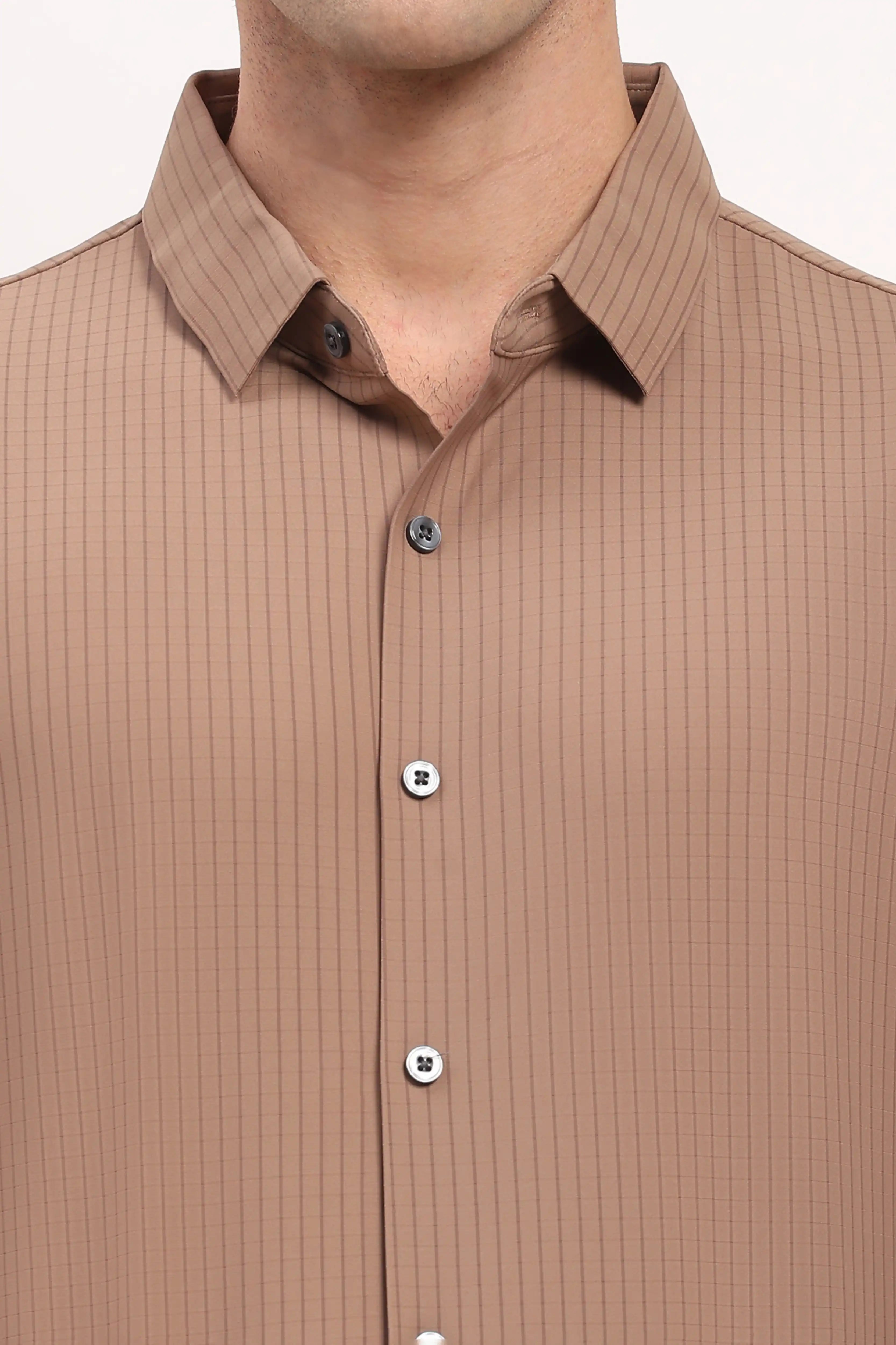 Khaki Check Stretch Shirt