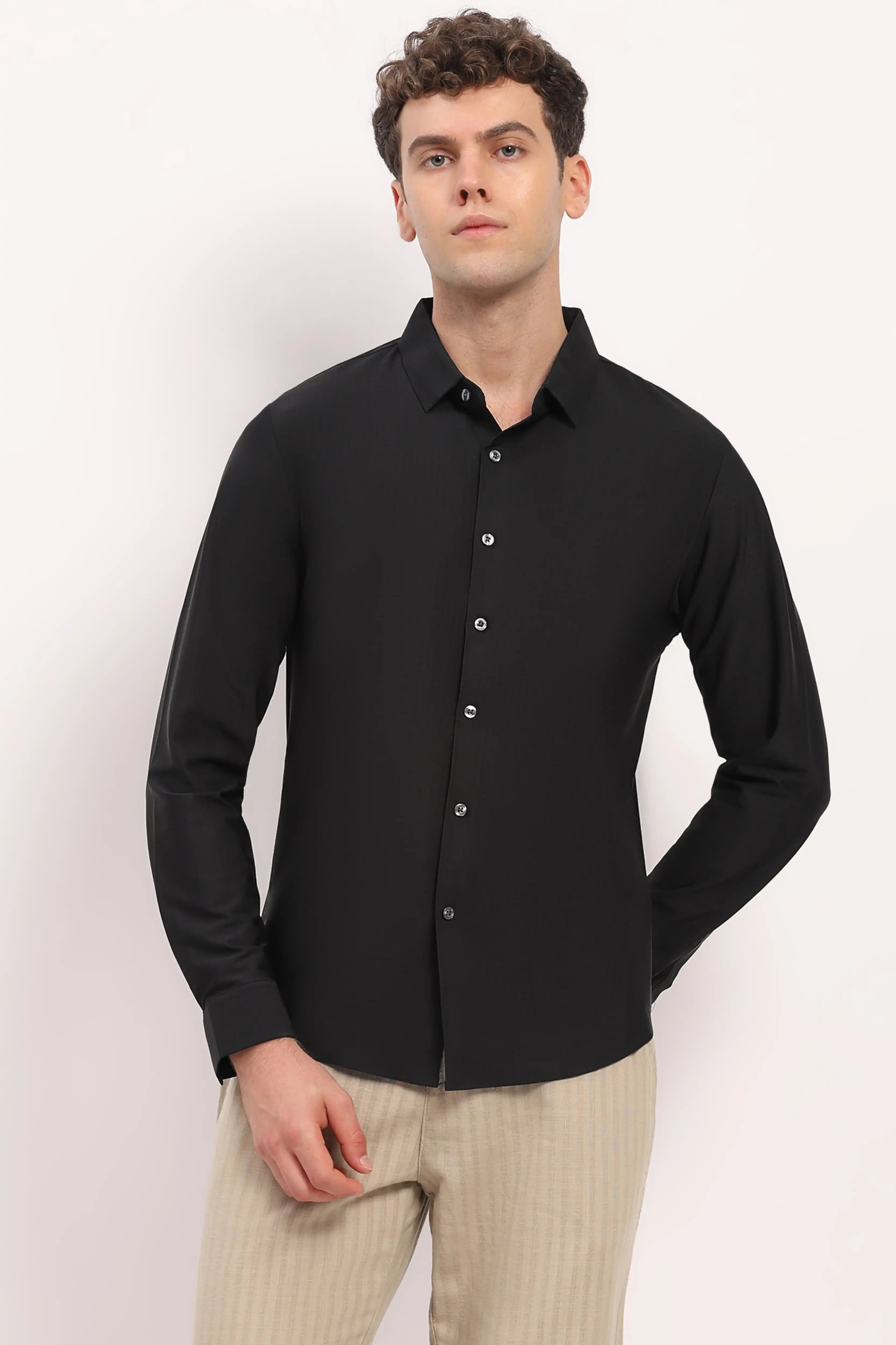 Black Check Stretch Shirt