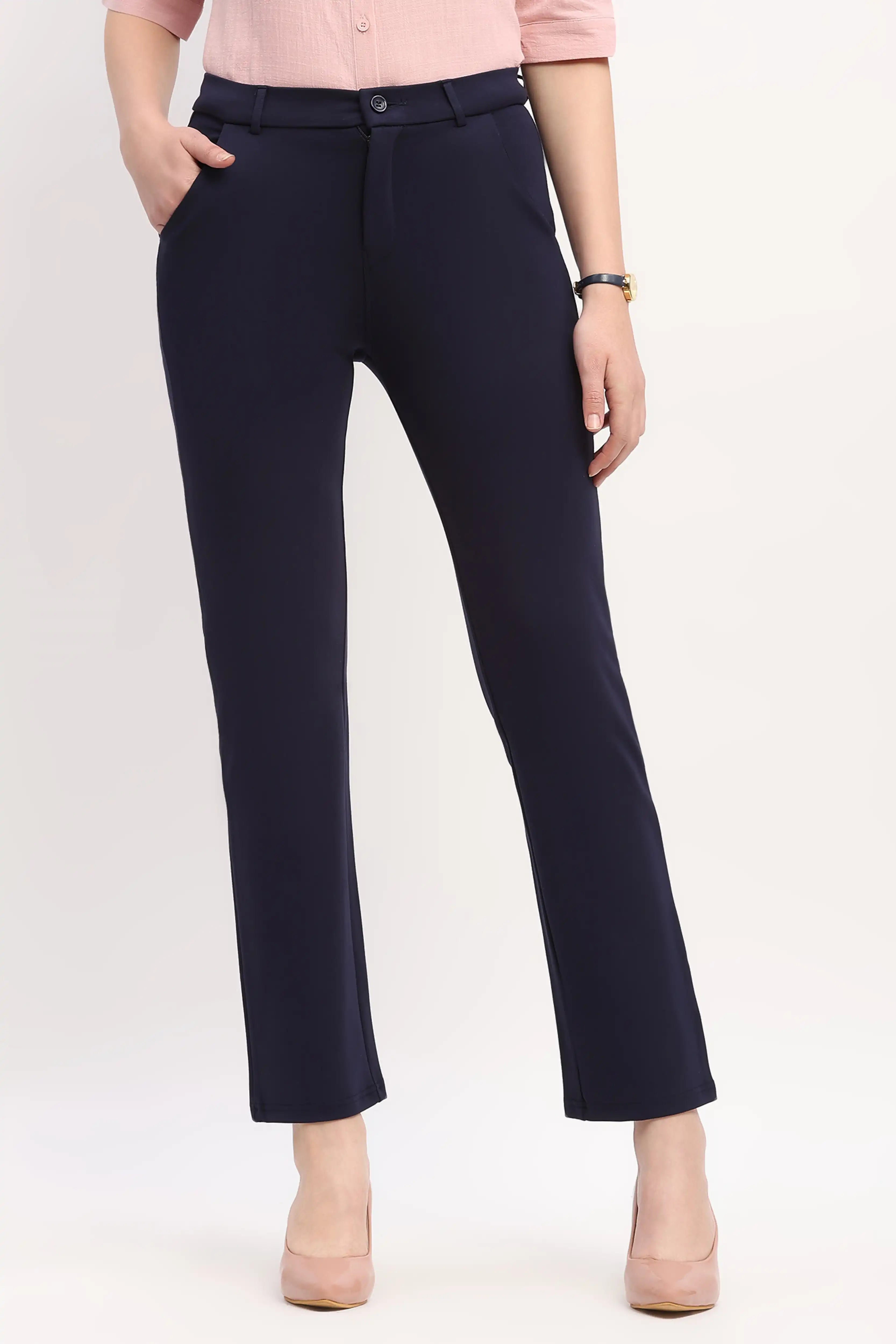Navy Blue Straight Work Trousers