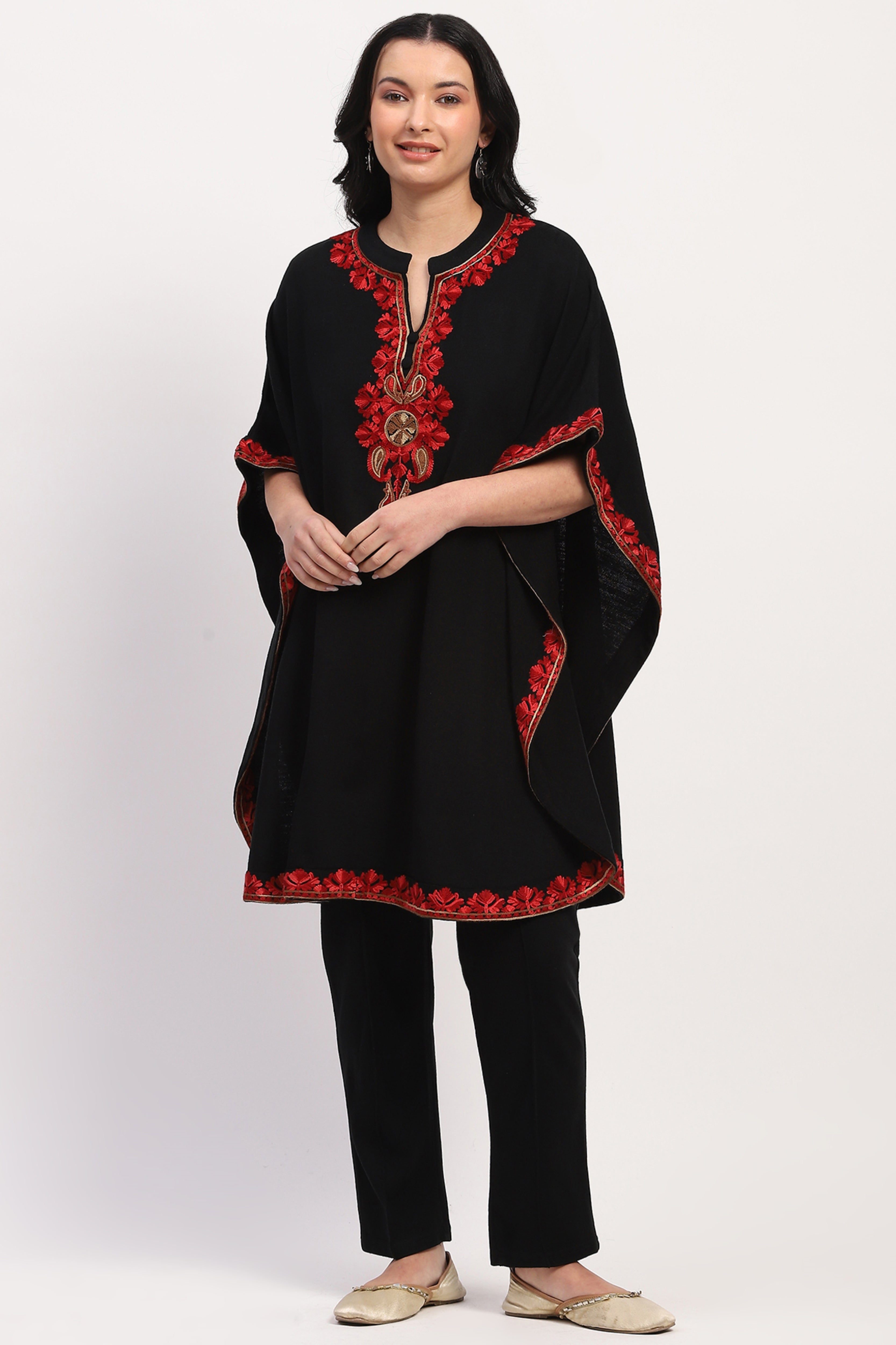 Black Embroidered Ethnic Cape