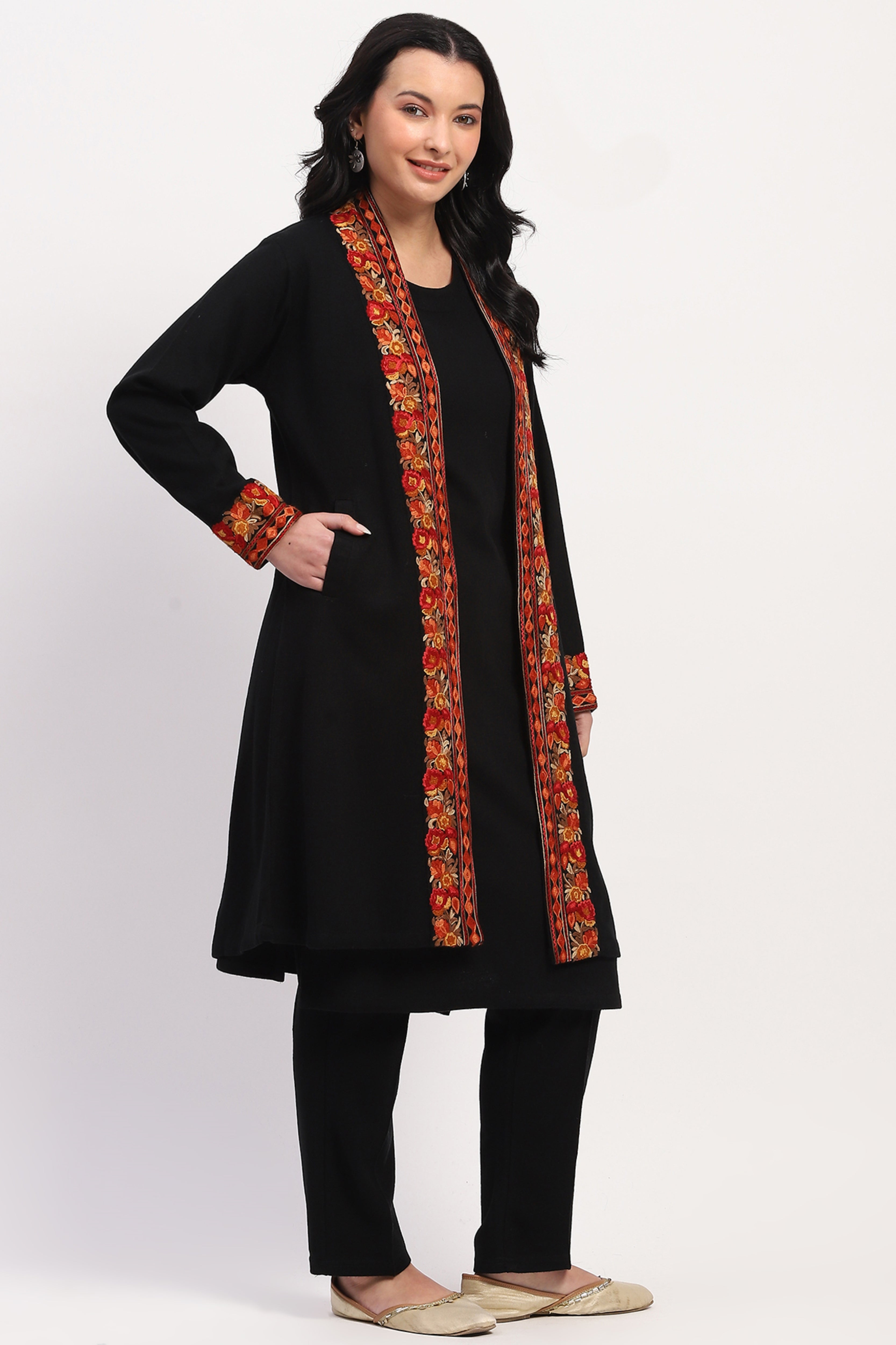 Black Embroidered Winter Ethnic Shrug