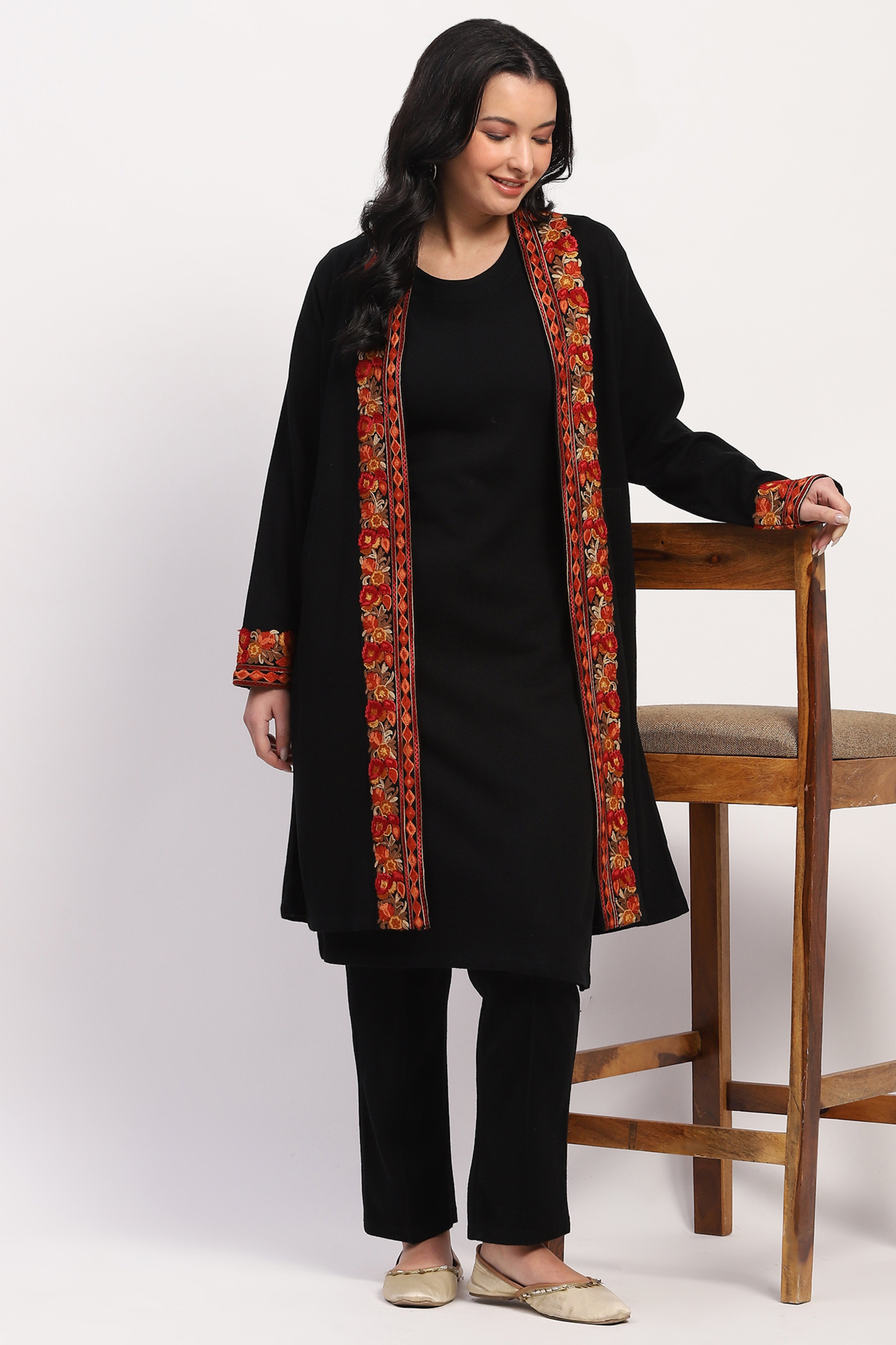 Black Embroidered Winter Ethnic Shrug