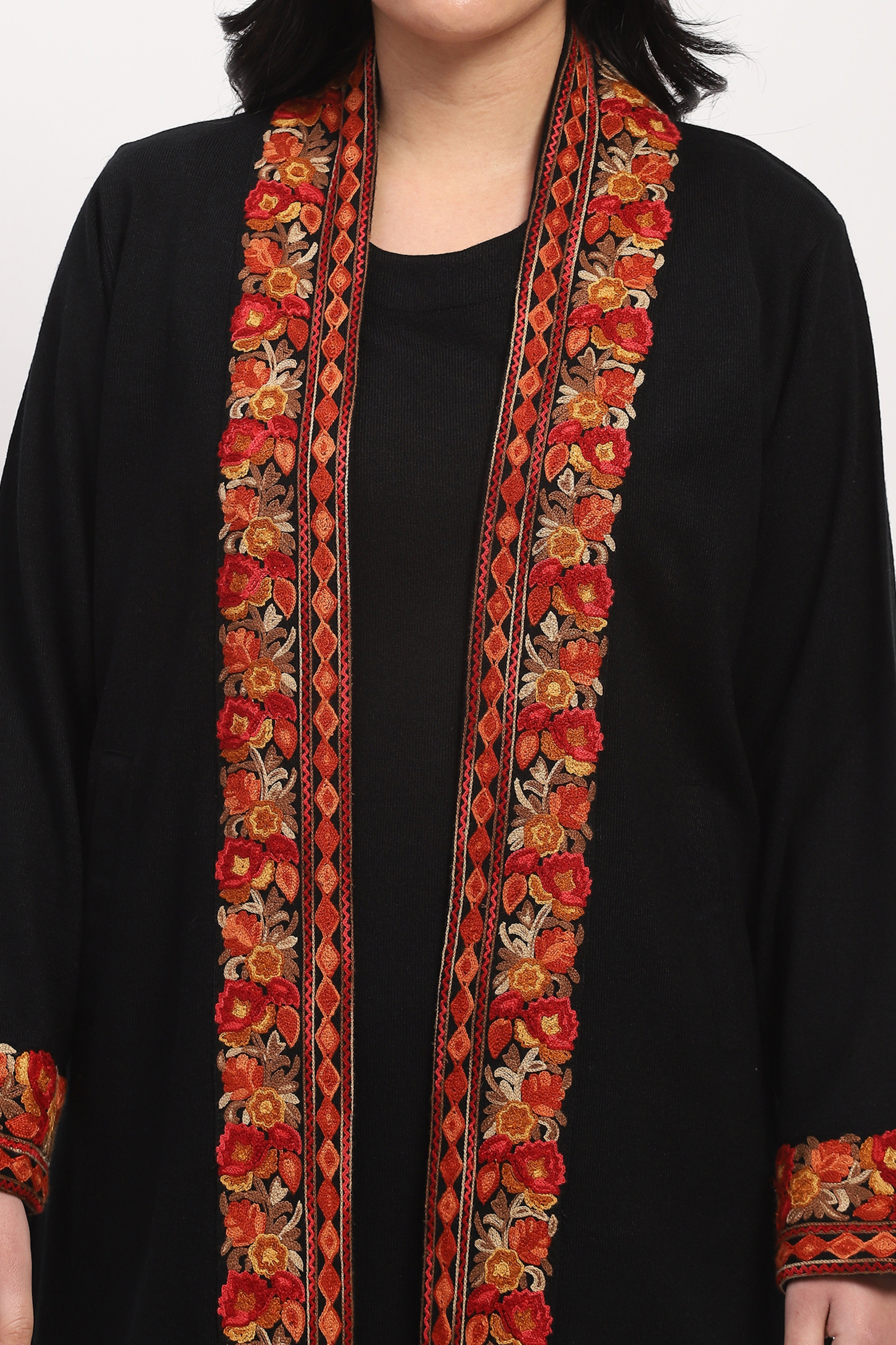 Black Embroidered Winter Ethnic Shrug