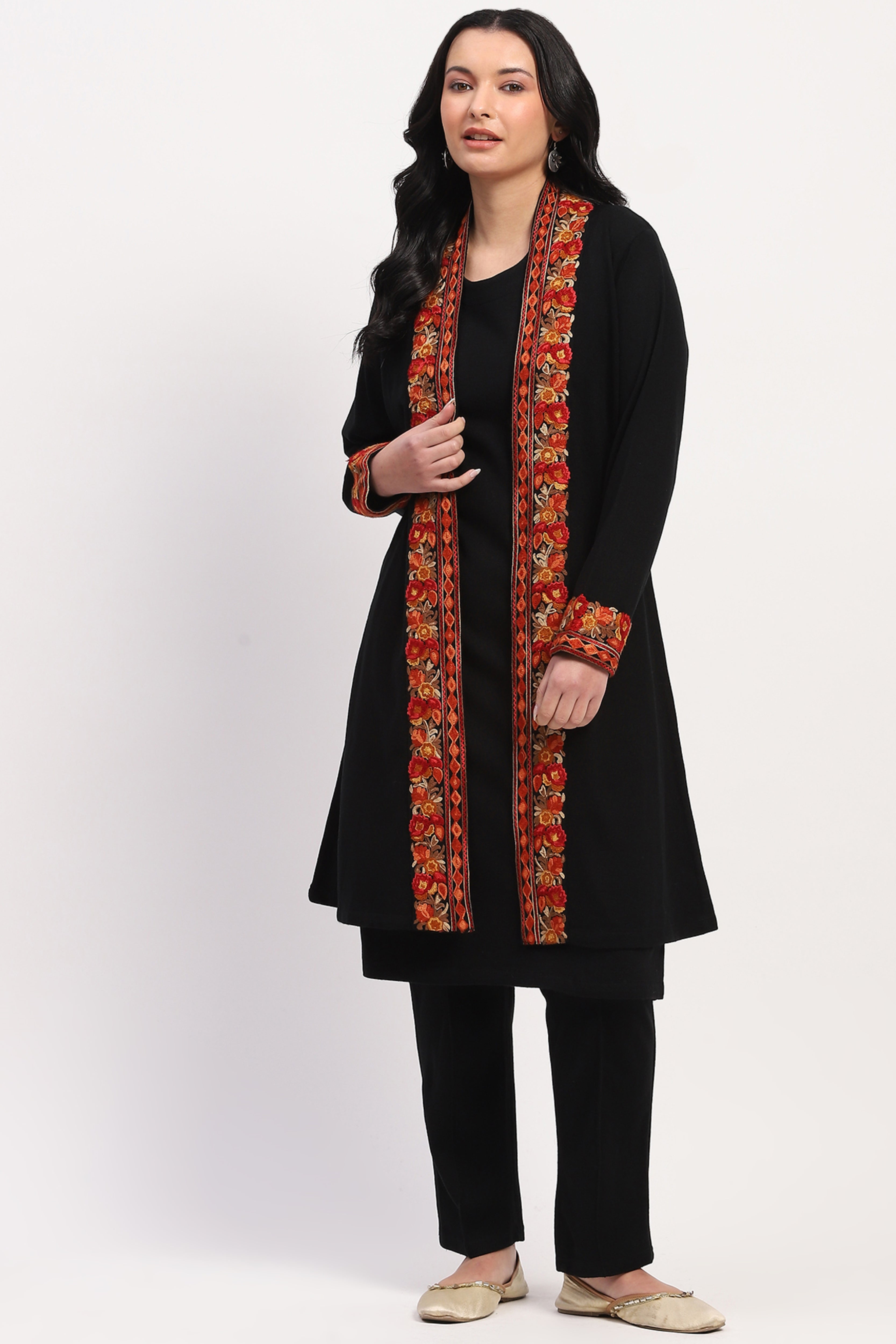 Black Embroidered Winter Ethnic Shrug