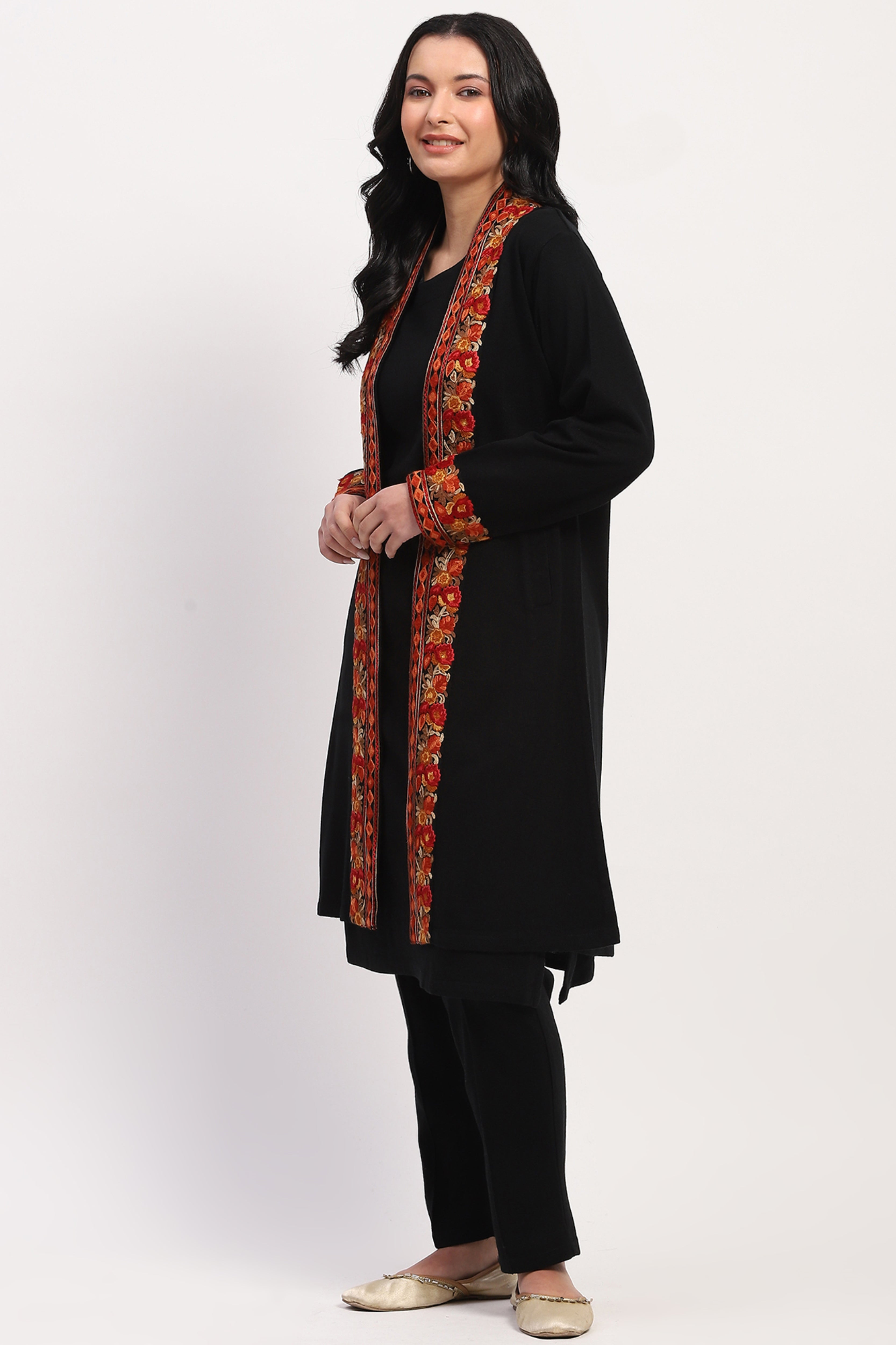 Black Embroidered Winter Ethnic Shrug