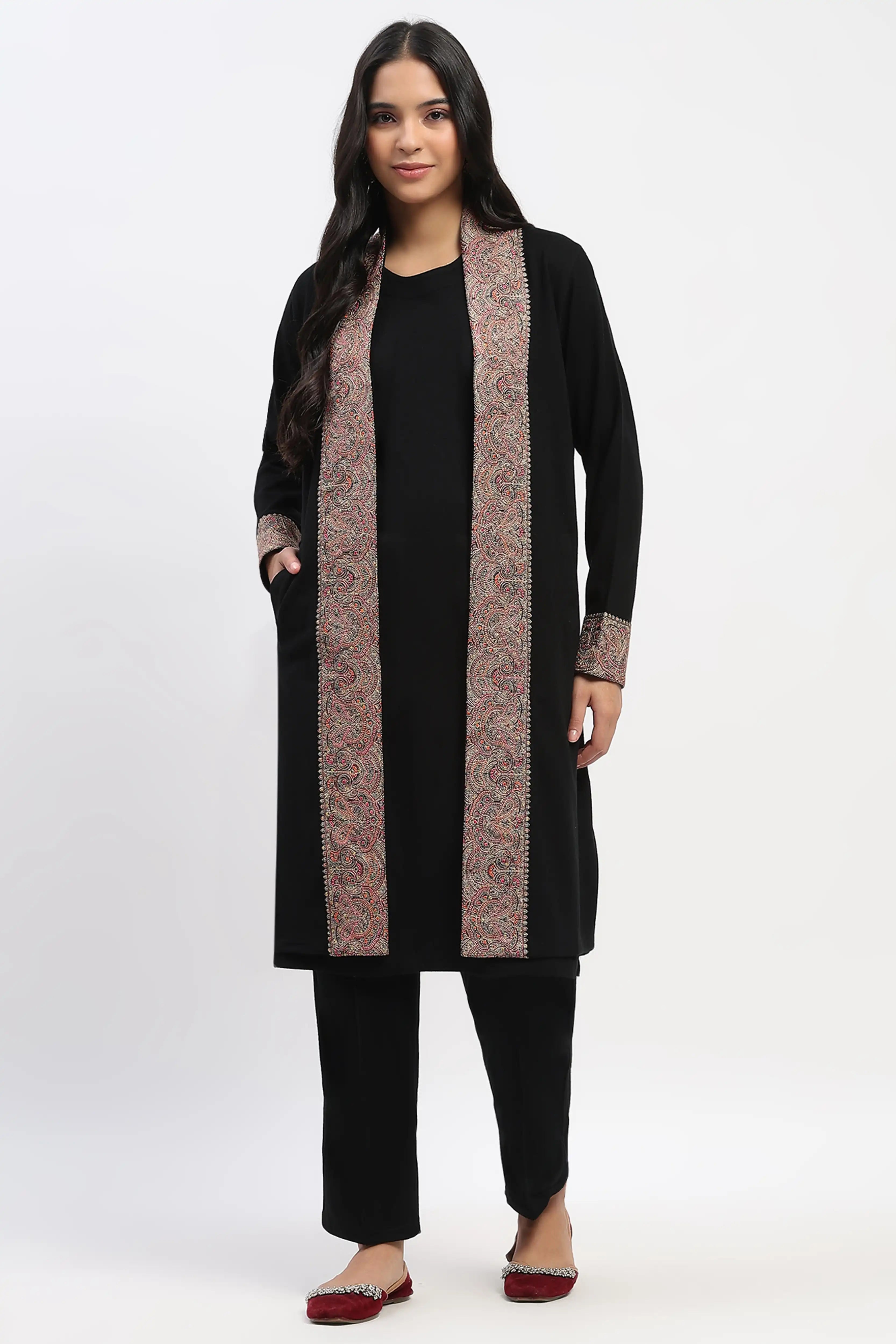 Black Embroidered Winter Ethnic Shrug