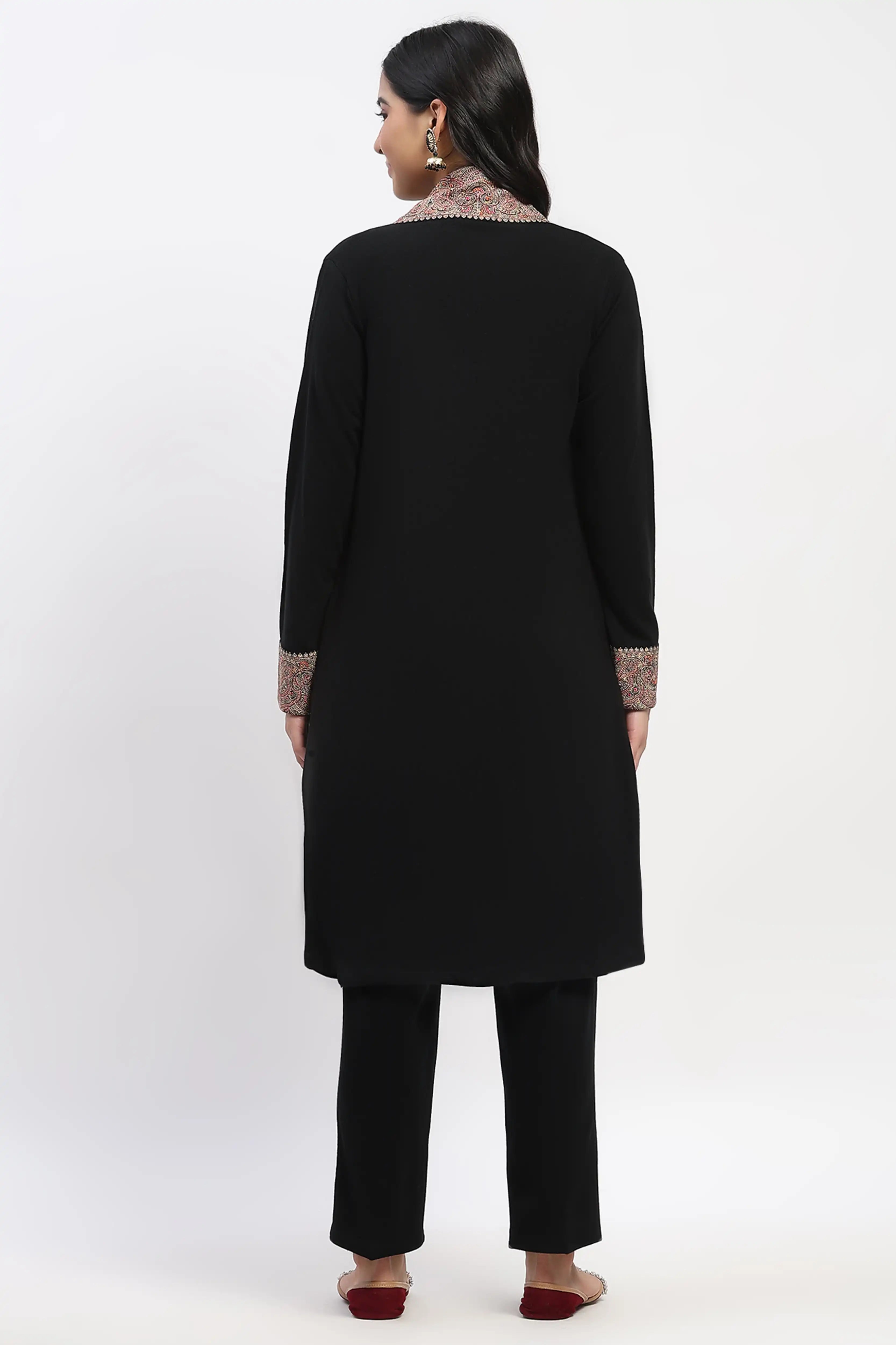 Black Embroidered Winter Ethnic Shrug