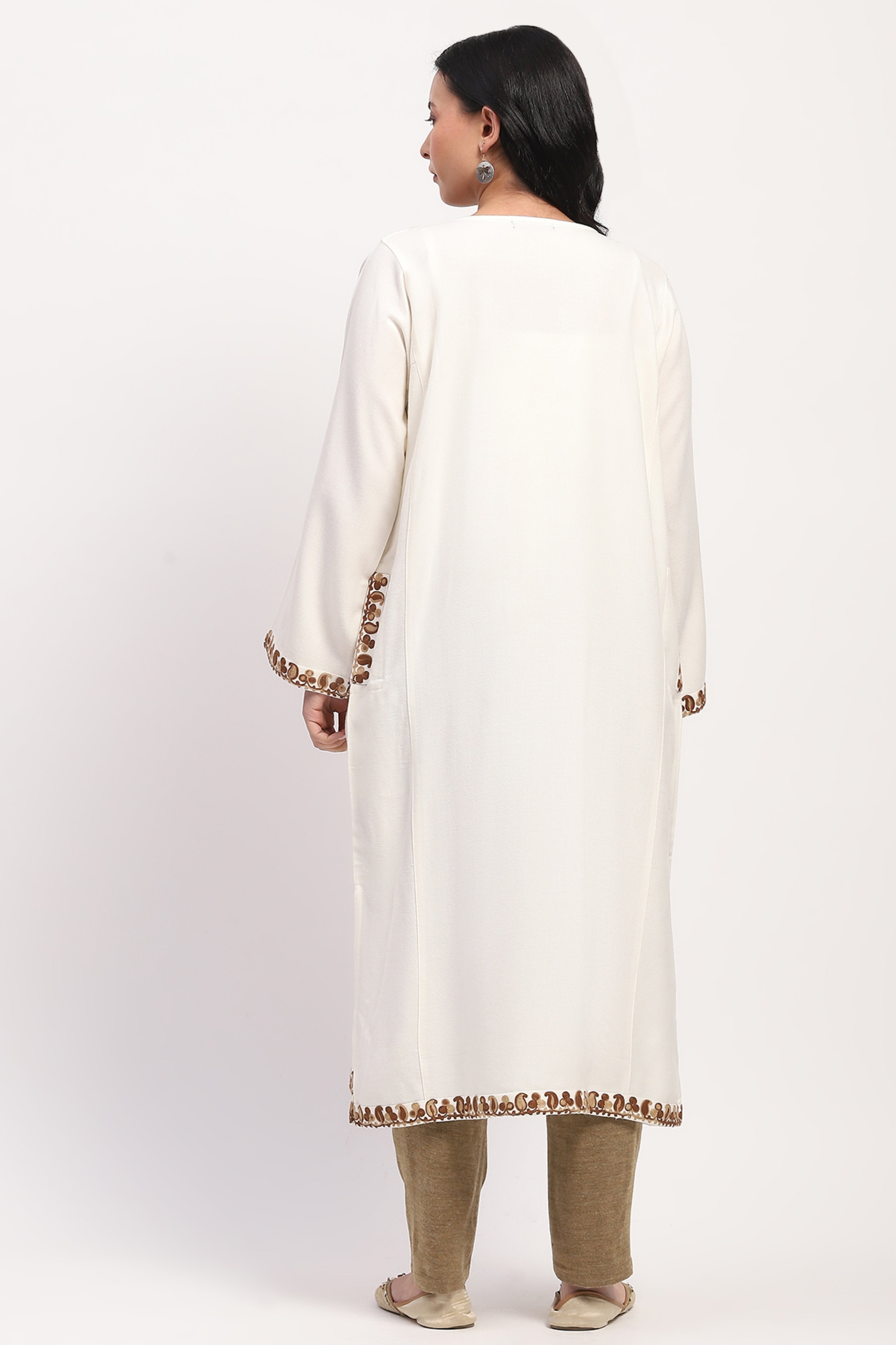 Off-White Embroidered Winter Pheran