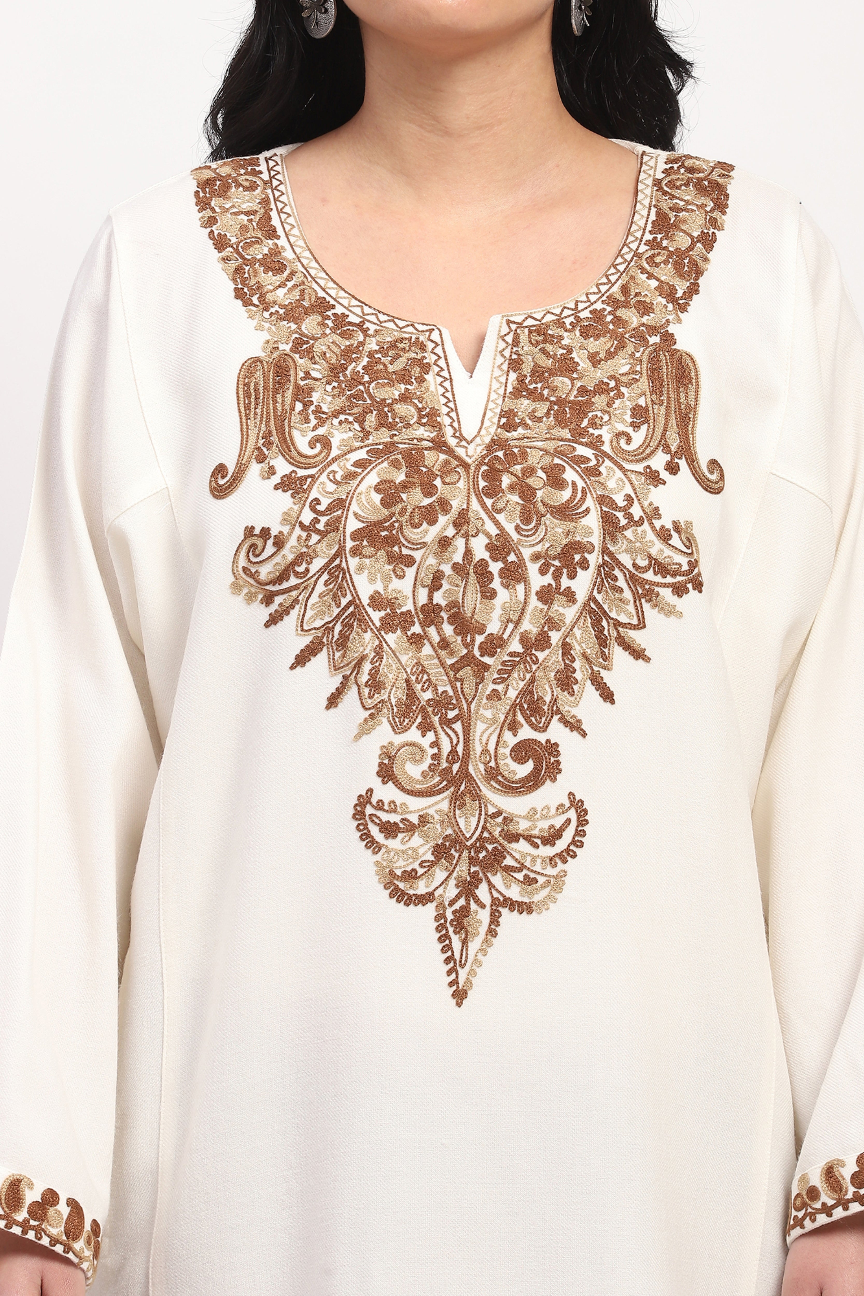 Off-White Embroidered Winter Pheran