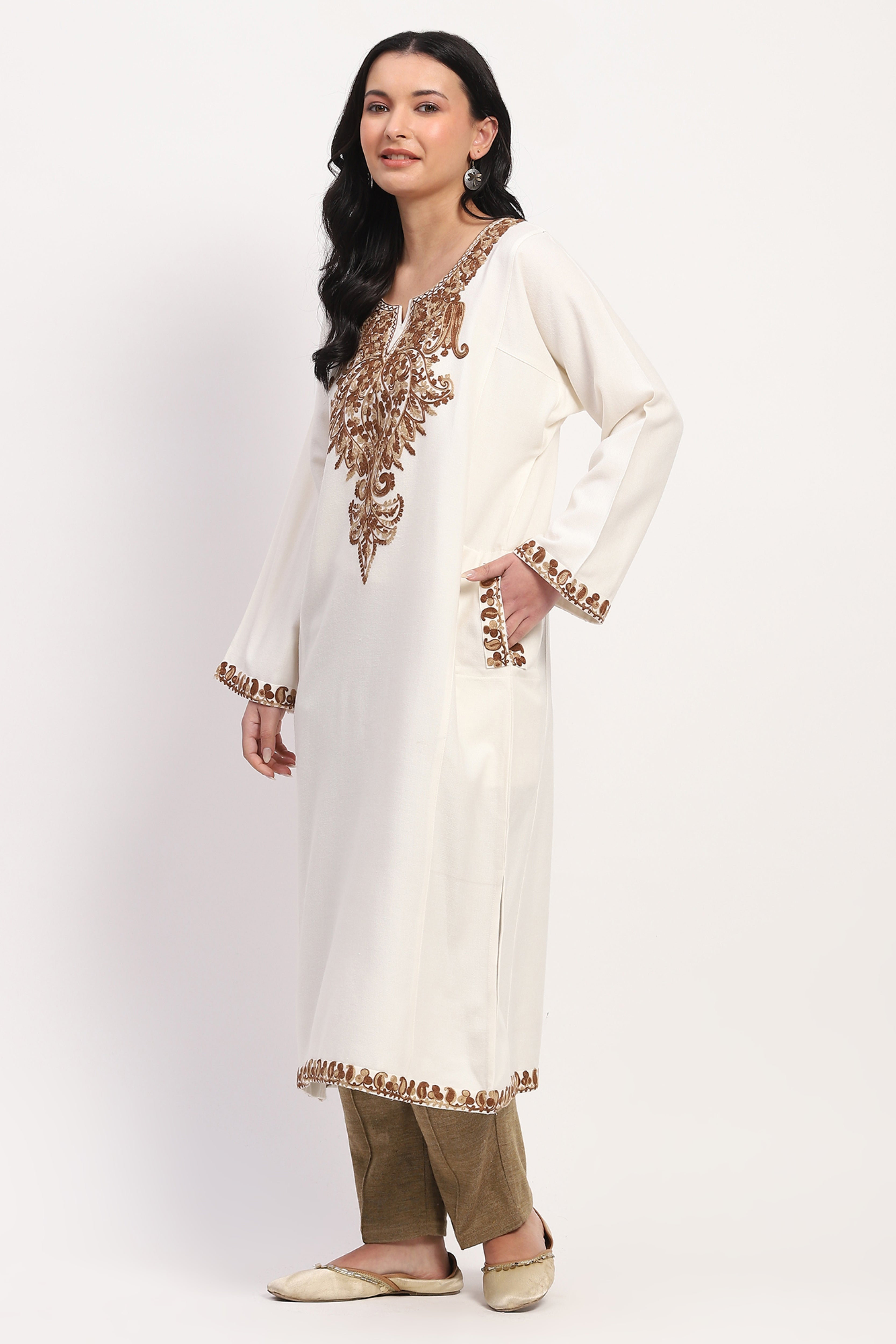 Off-White Embroidered Winter Pheran