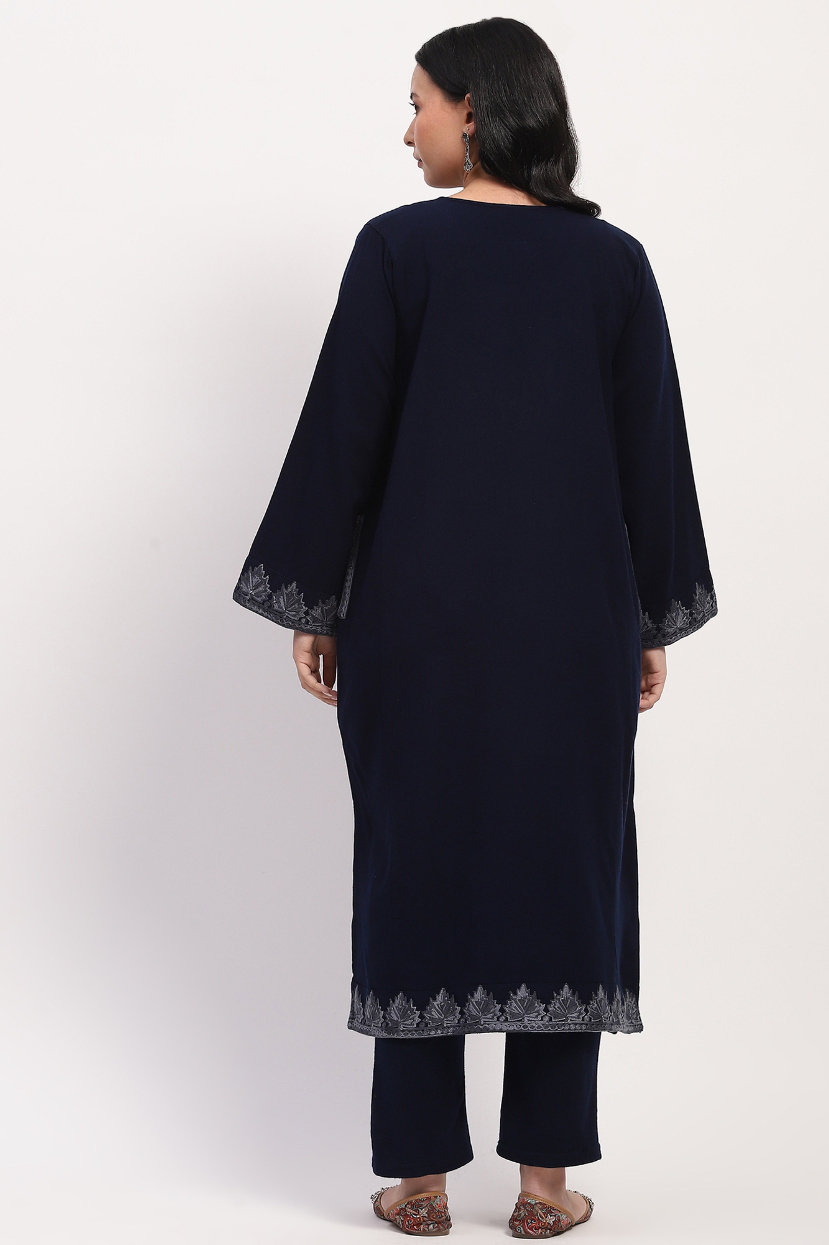 Navy Embroidered Winter Pheran
