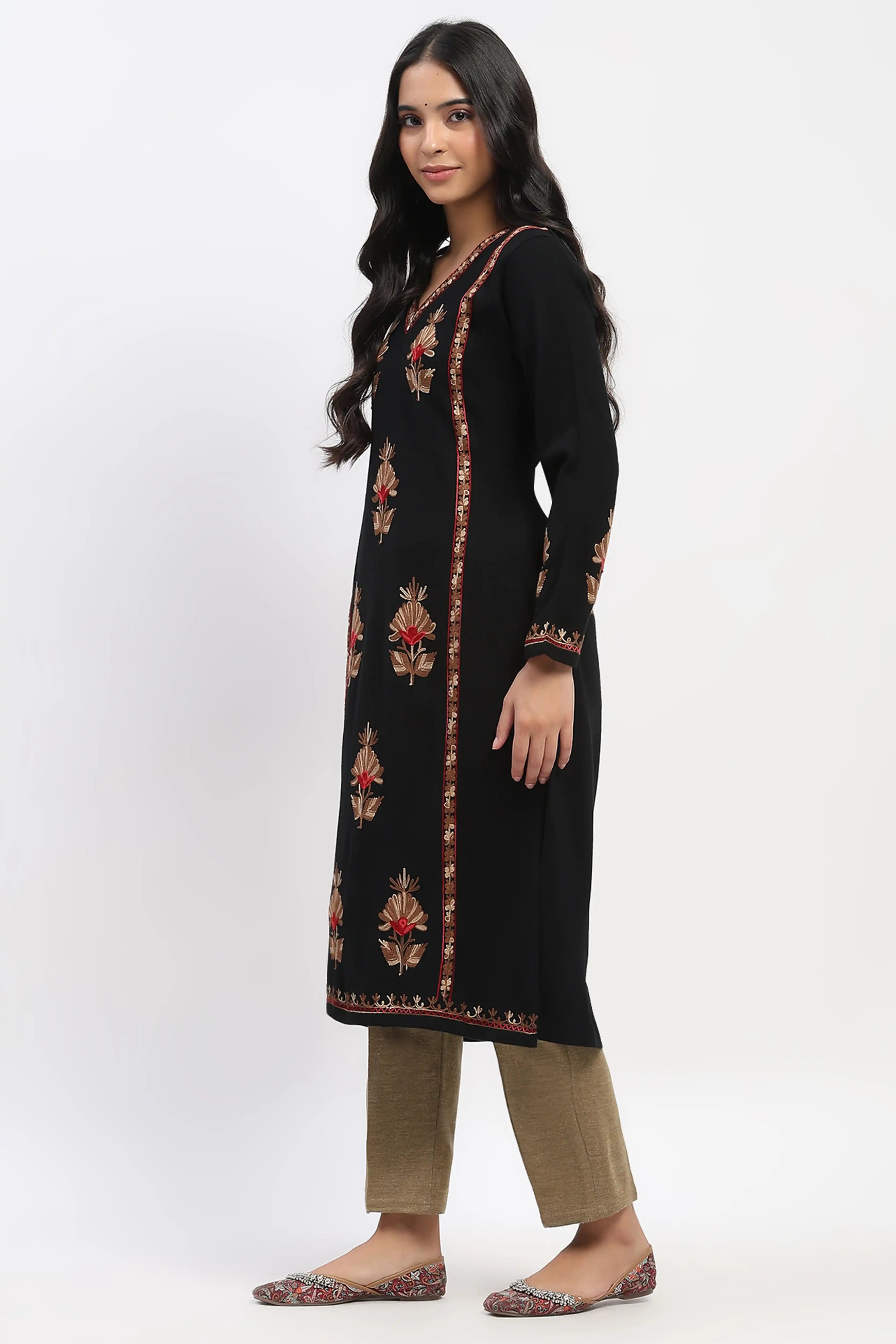 Black Embroidered Winter Kurta