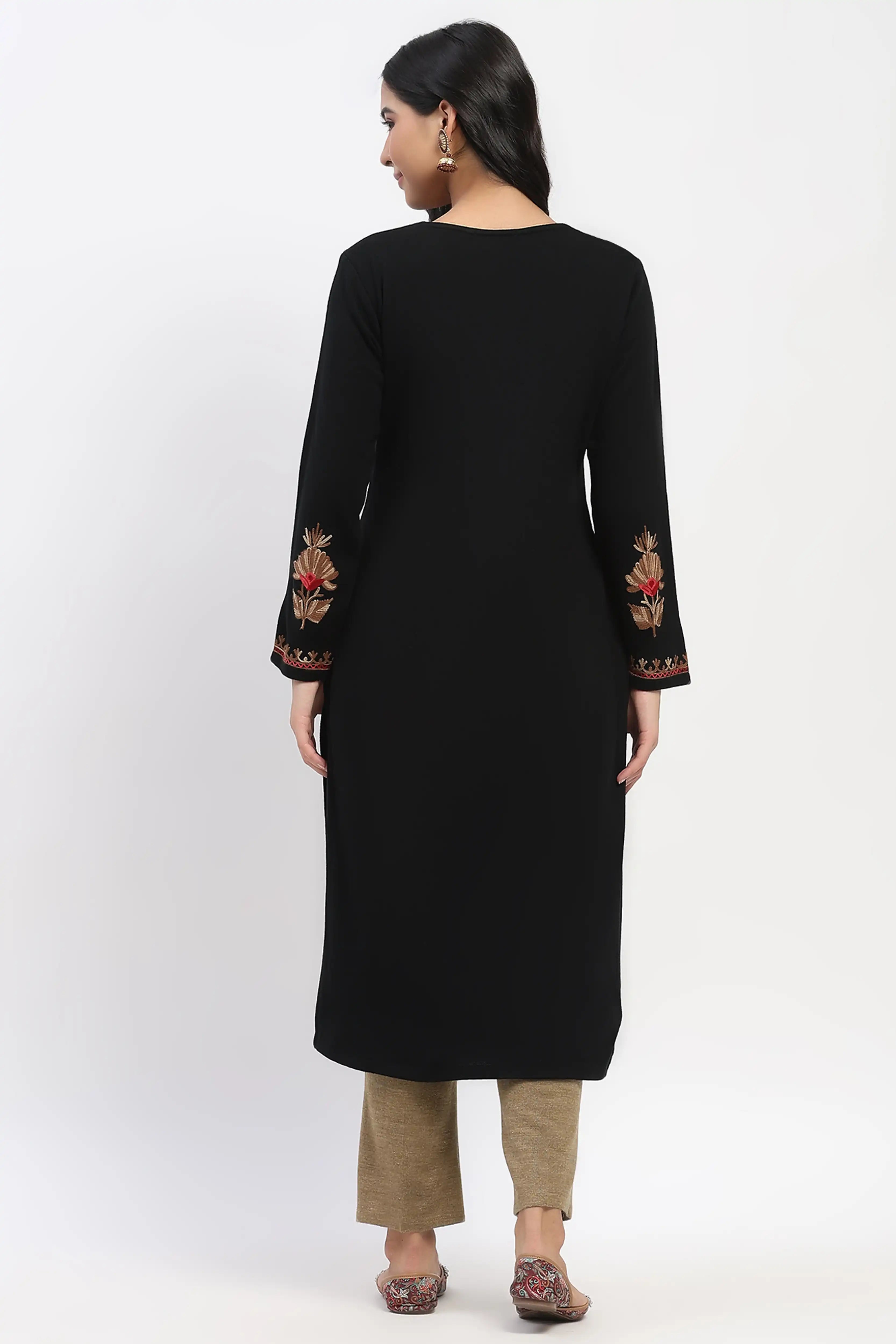 Black Embroidered Winter Kurta
