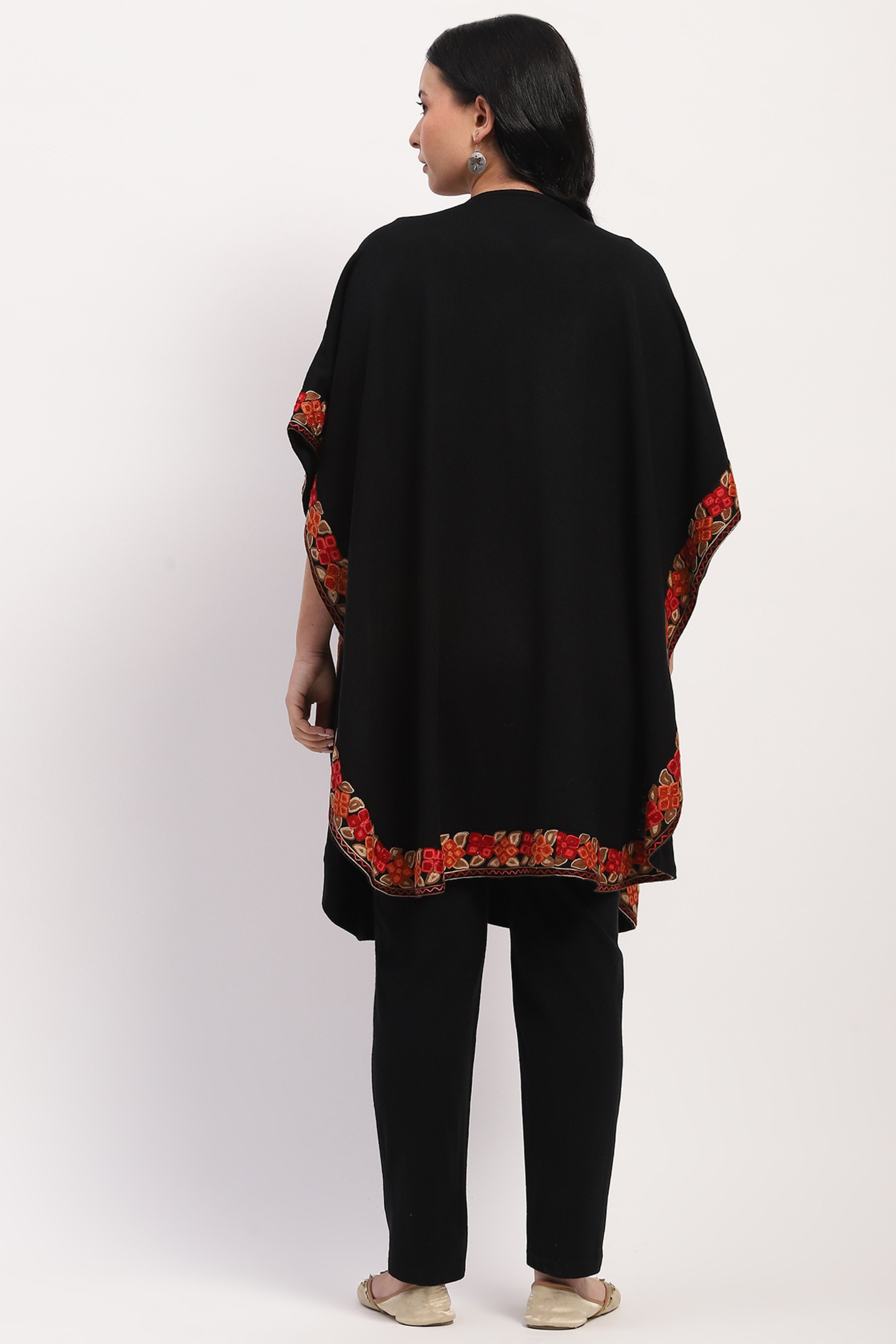 Black Embroidered Ethnic Cape