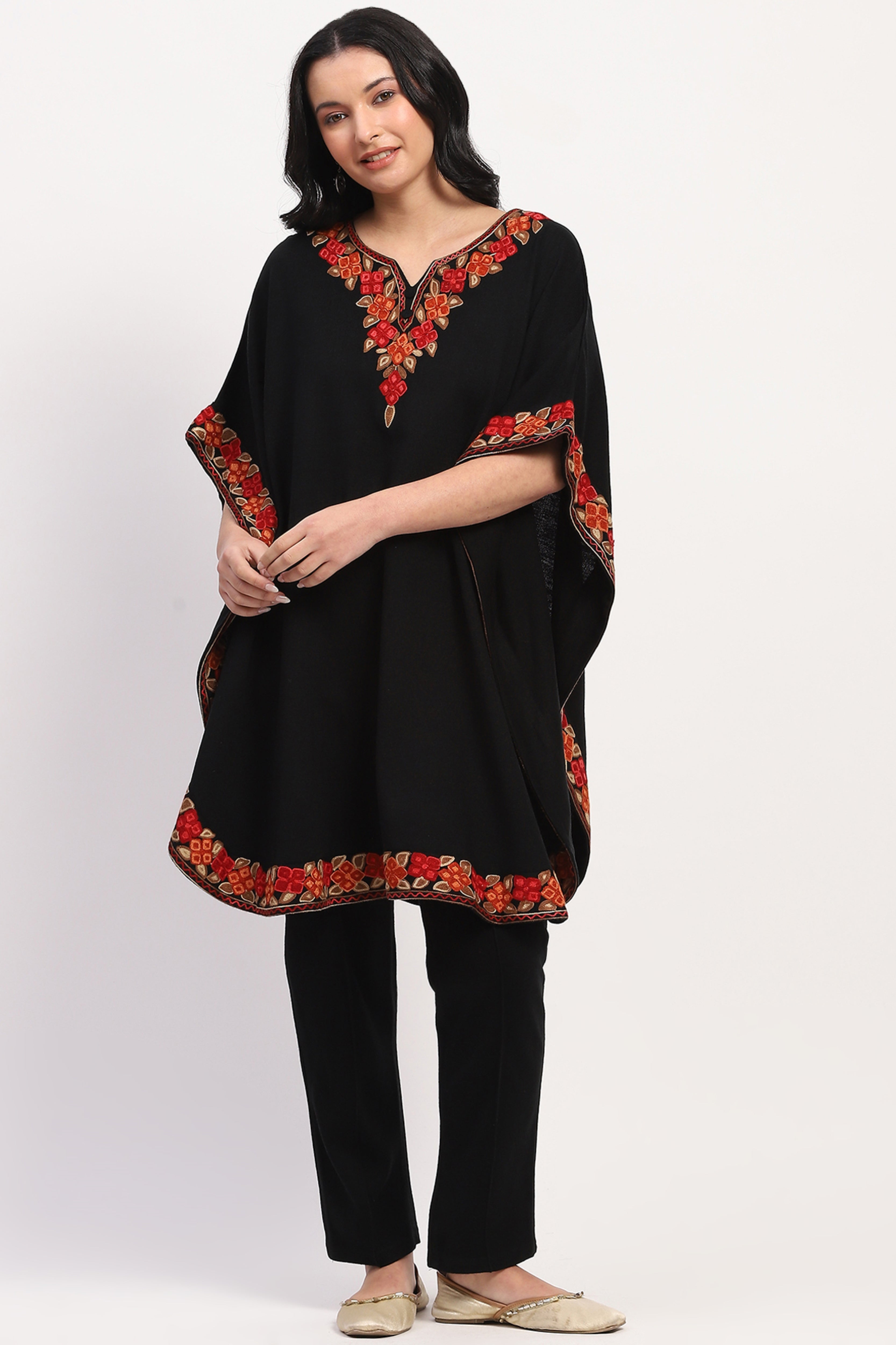 Black Embroidered Ethnic Cape
