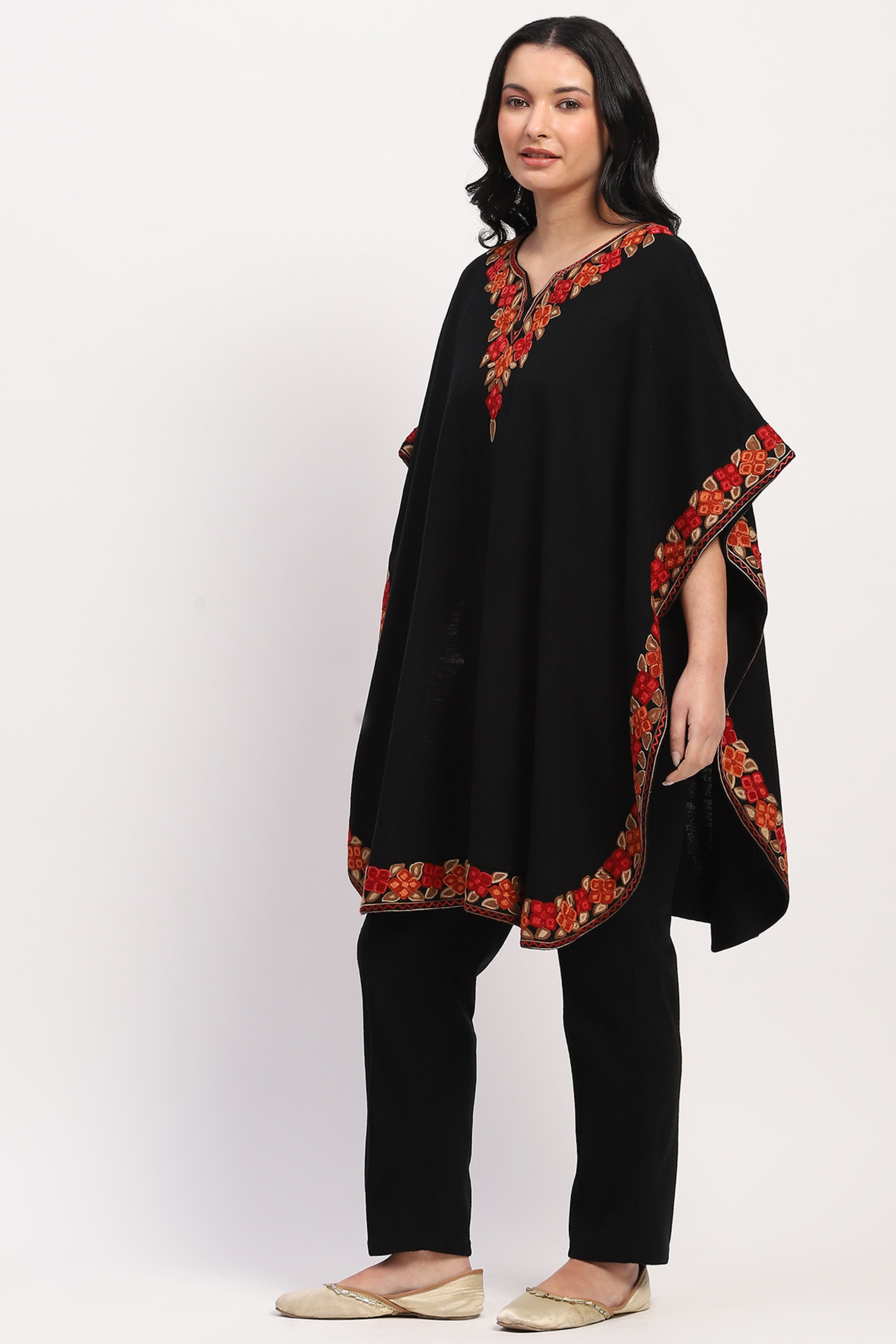 Black Embroidered Ethnic Cape