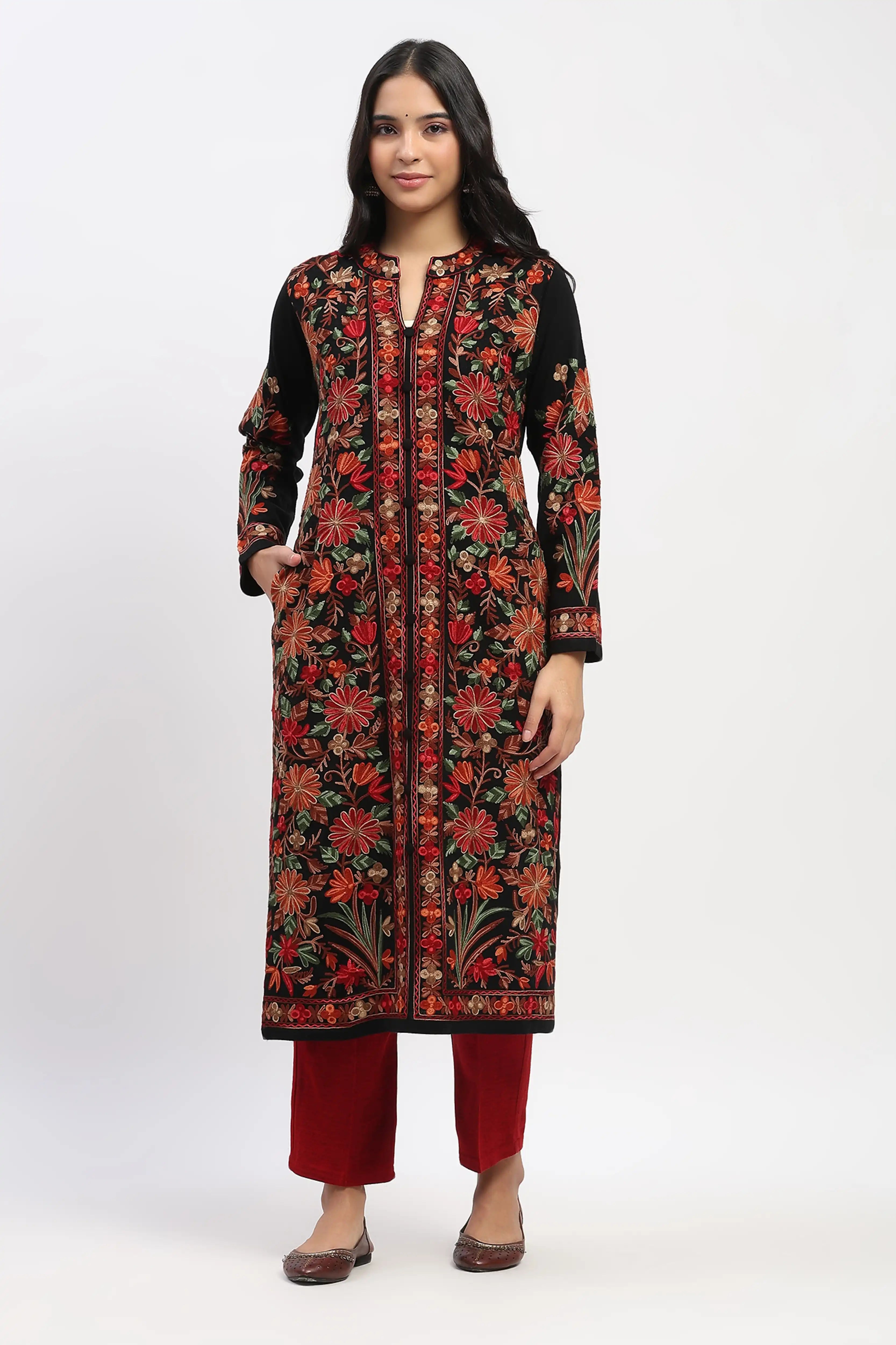 Black Embroidered Winter Kurta