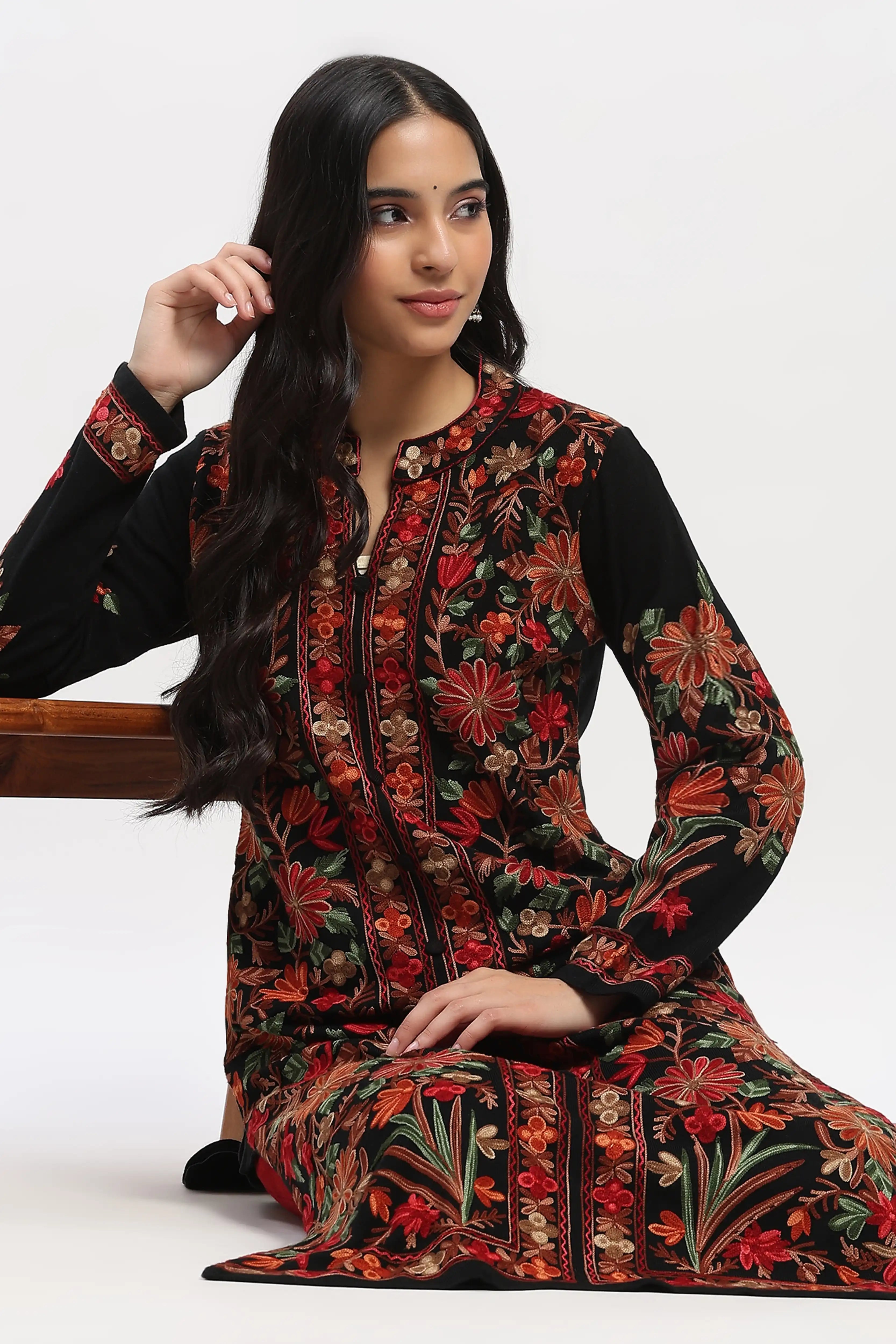 Black Embroidered Winter Kurta
