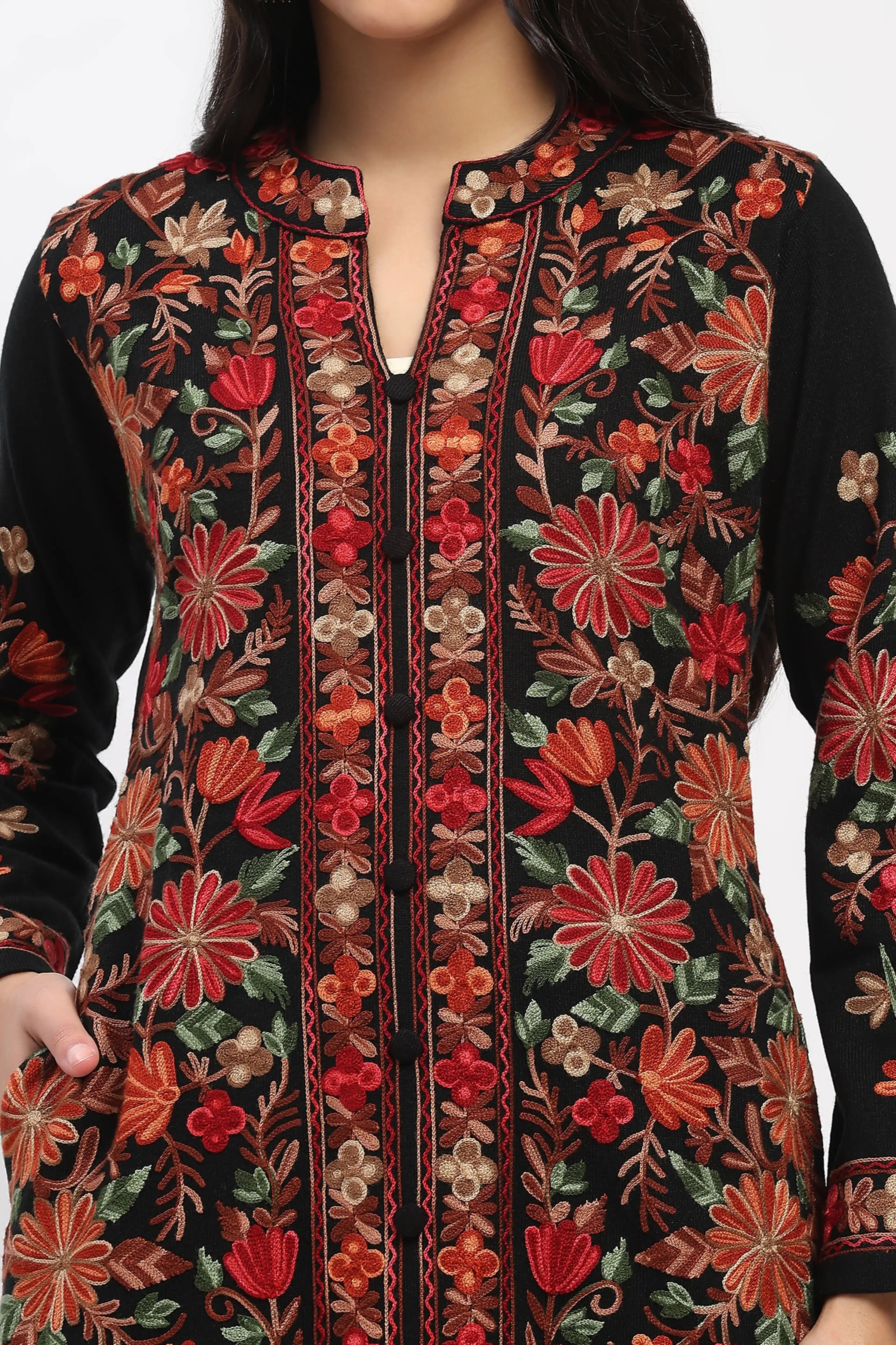 Black Embroidered Winter Kurta