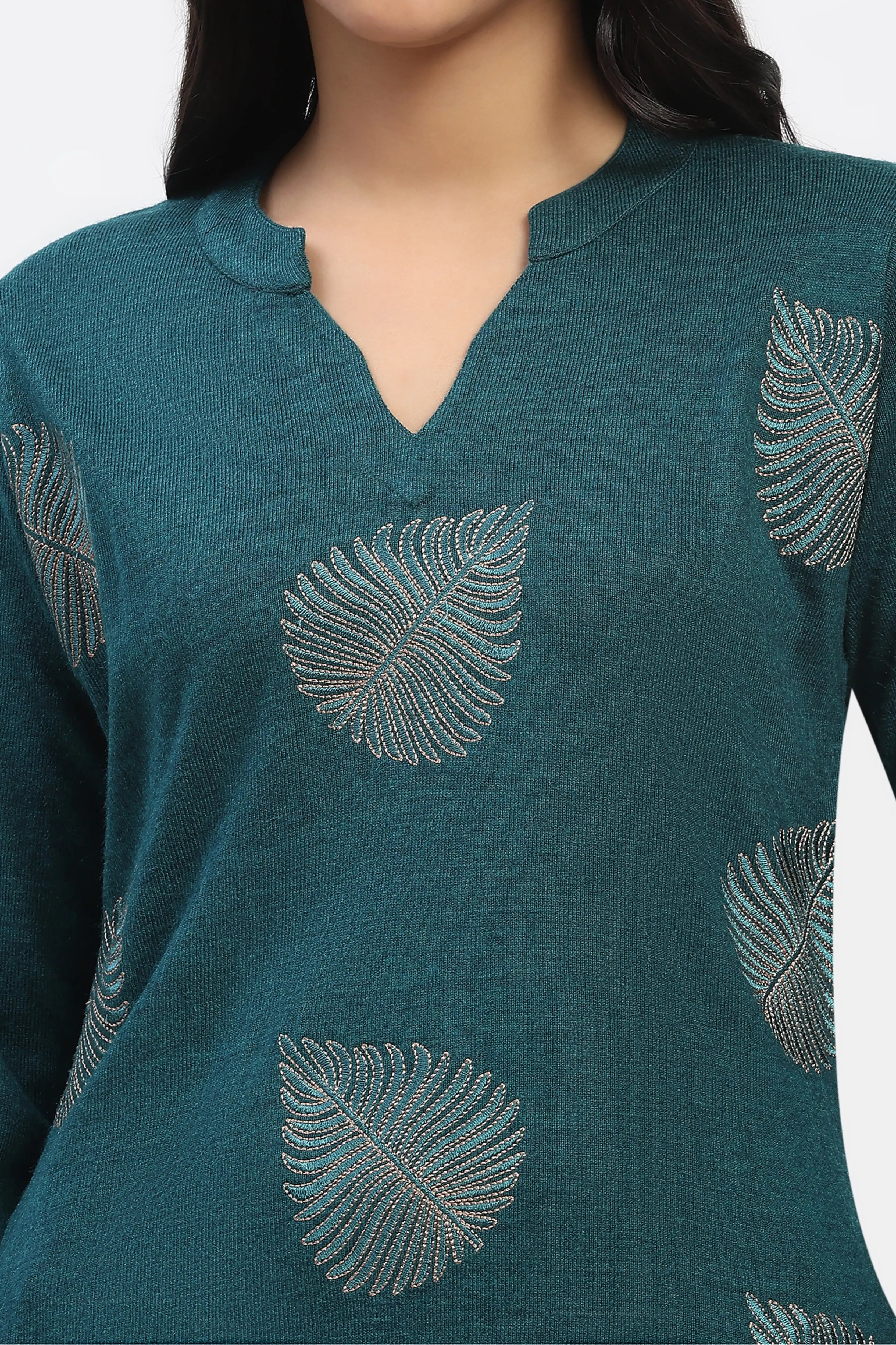Sea Green Embroidered Winter Kurta