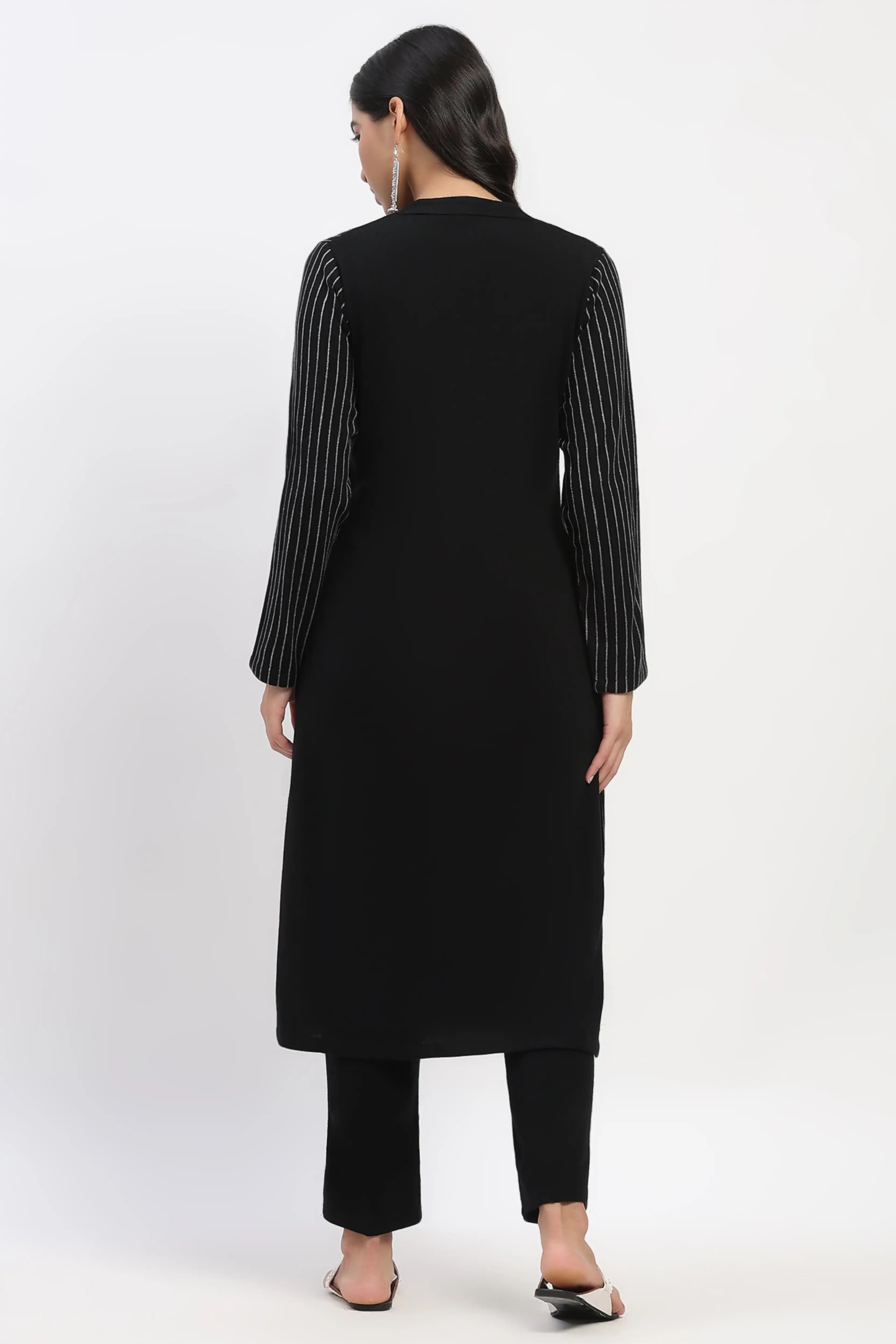 Black Striped Winter Kurta - Global Republic