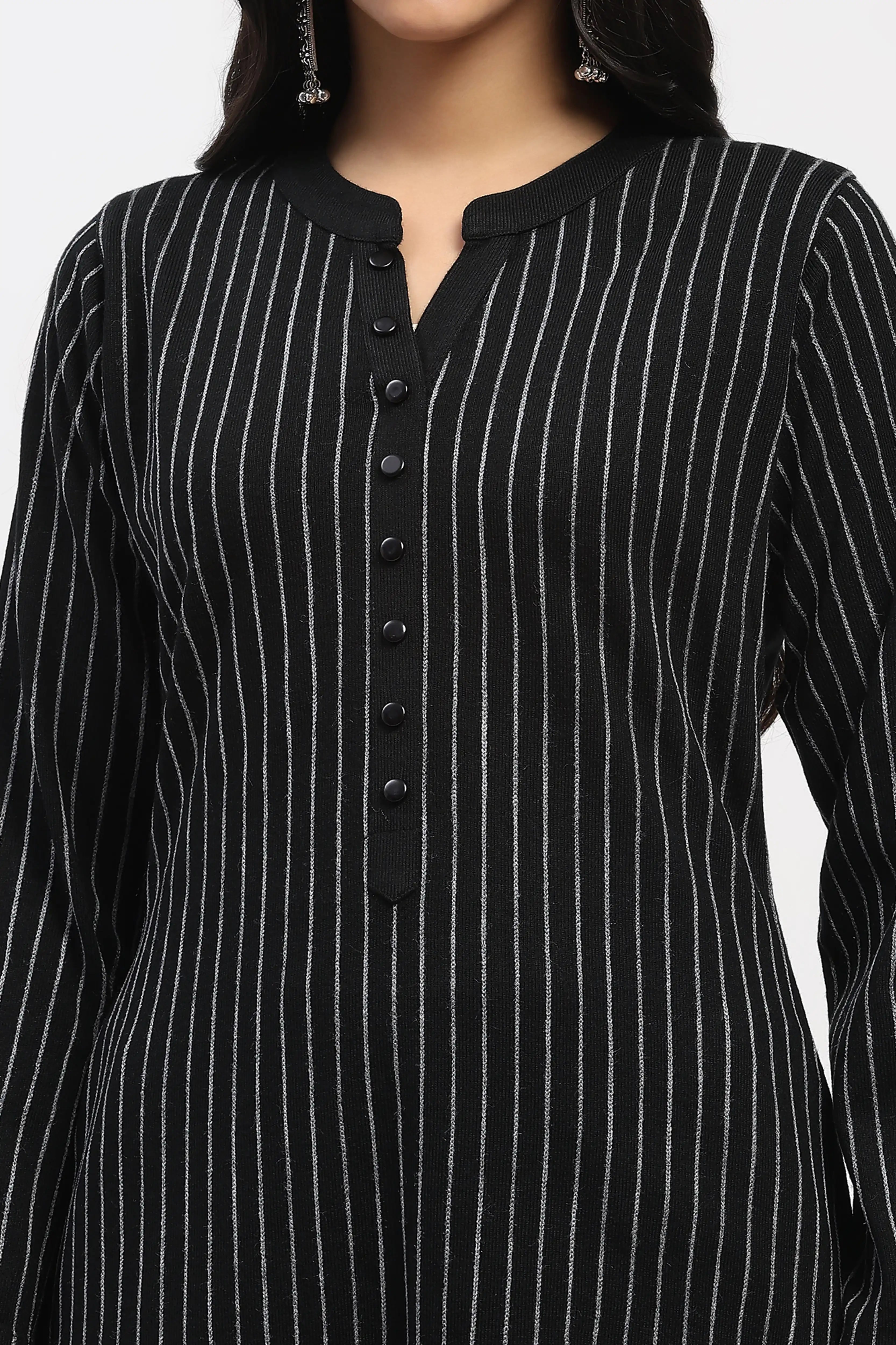 Black Striped Winter Kurta - Global Republic