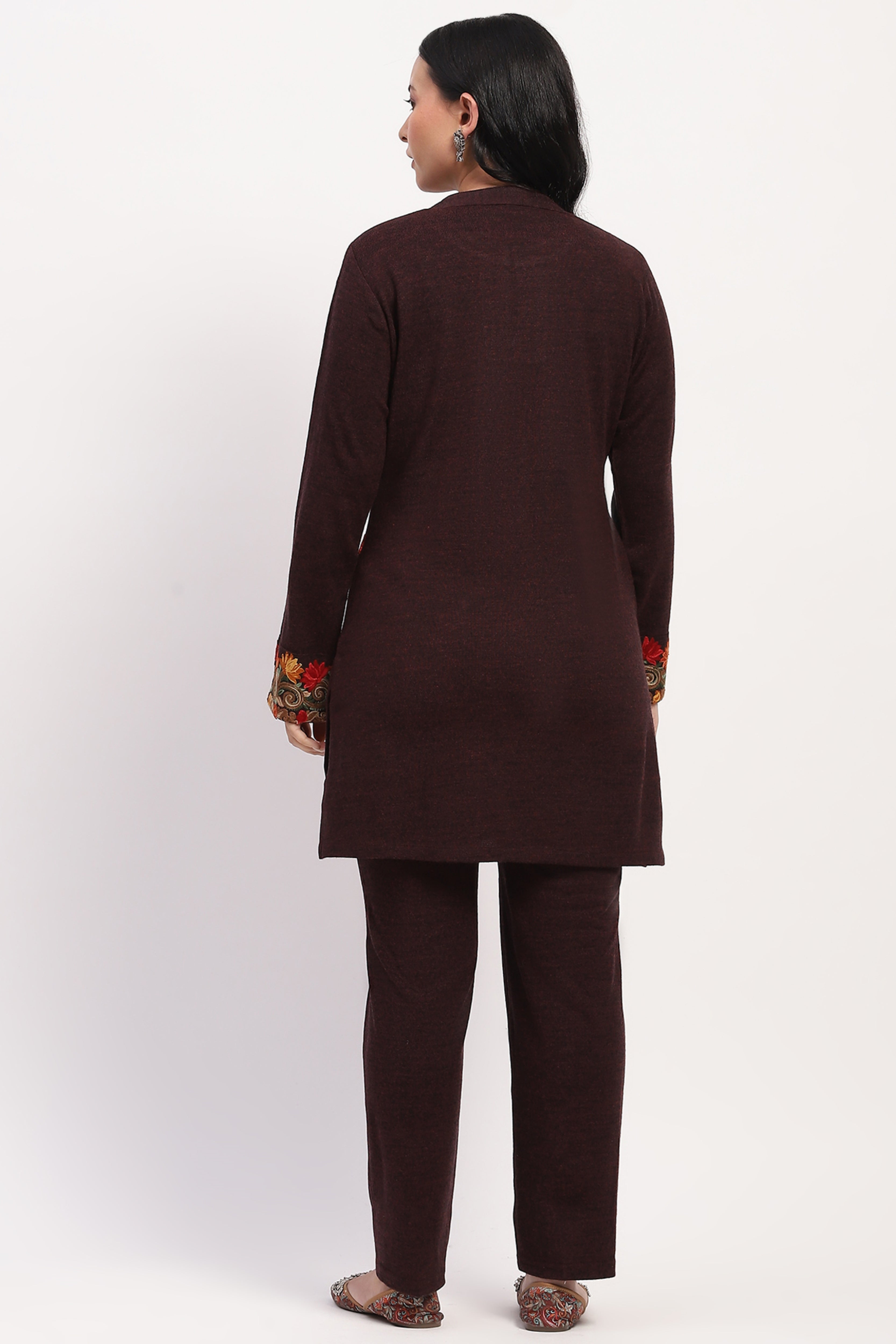 Wine Multicolor Embroidered Ethnic Set