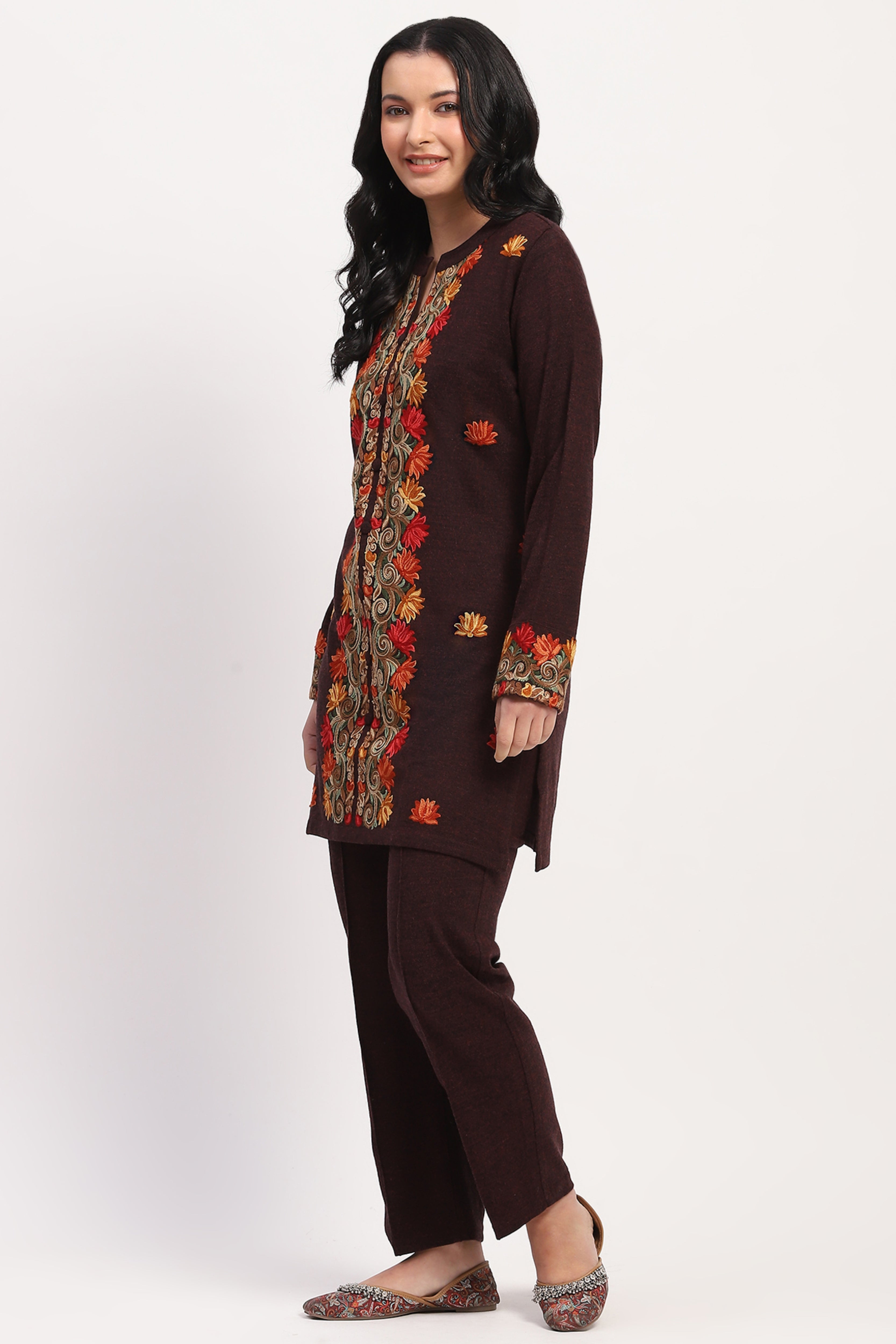 Wine Multicolor Embroidered Ethnic Set
