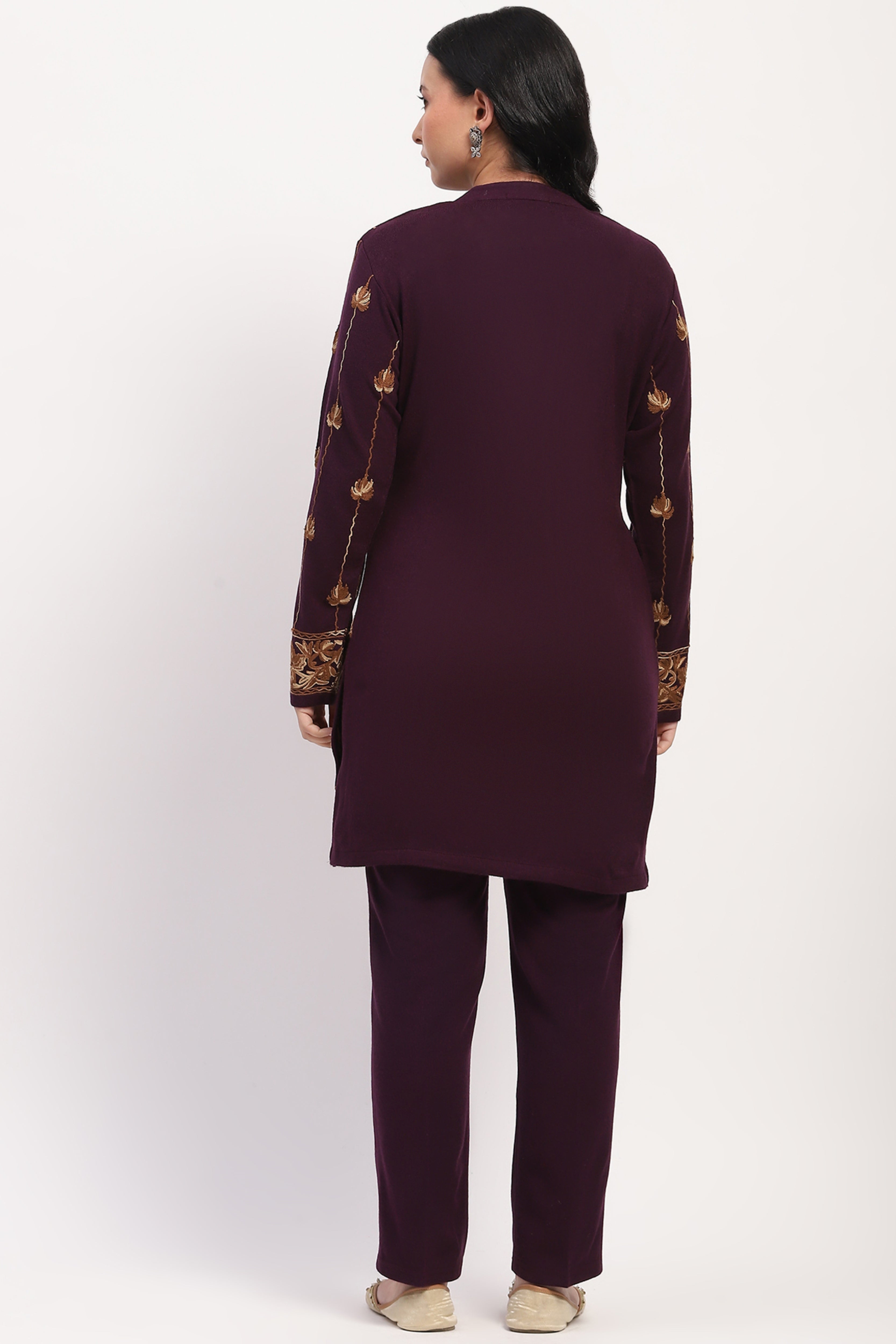 Purple Embroidered Winter Kurta Pant Set