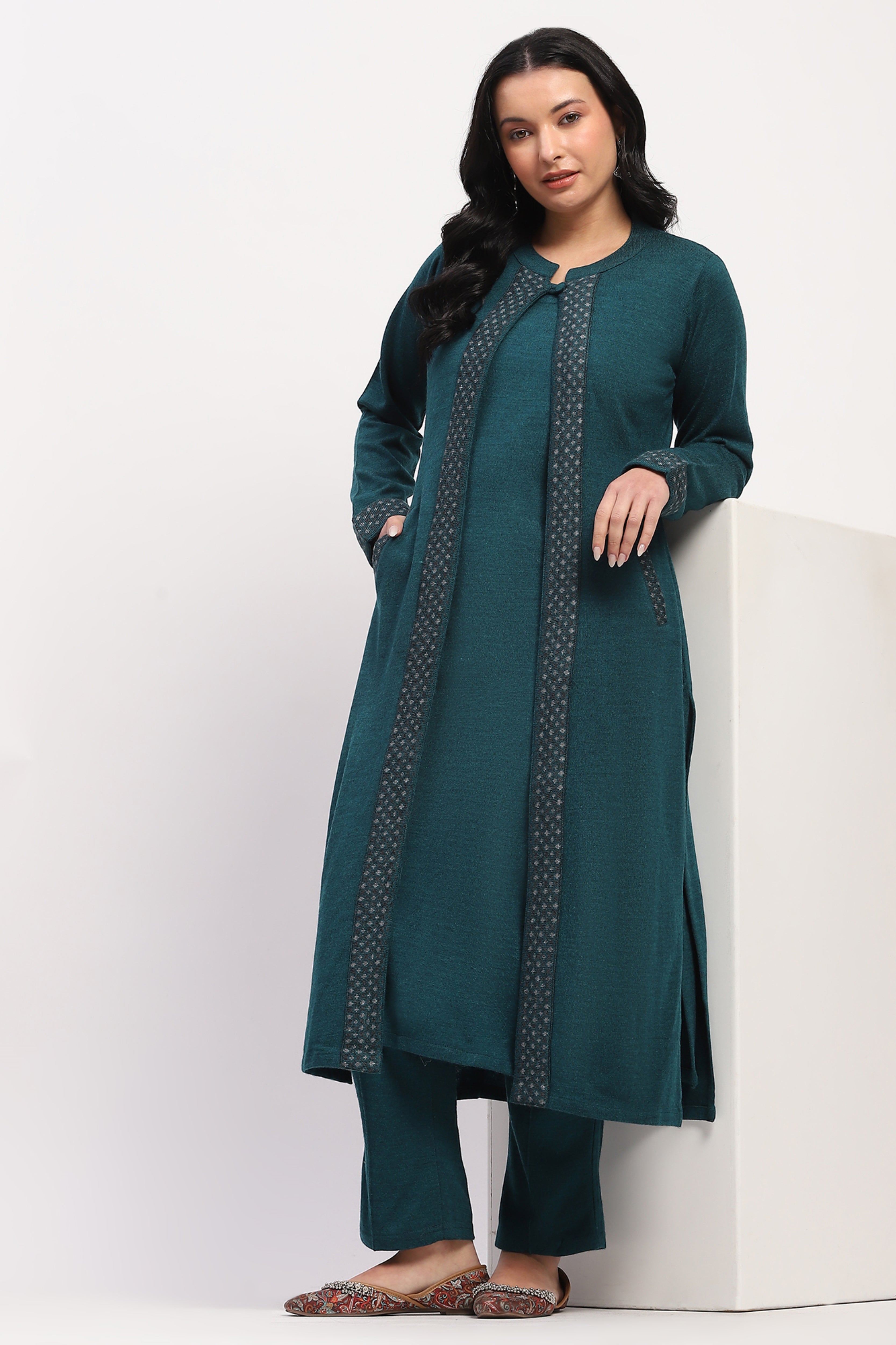 Sea Green Winter Ethnic 3-Piece Set