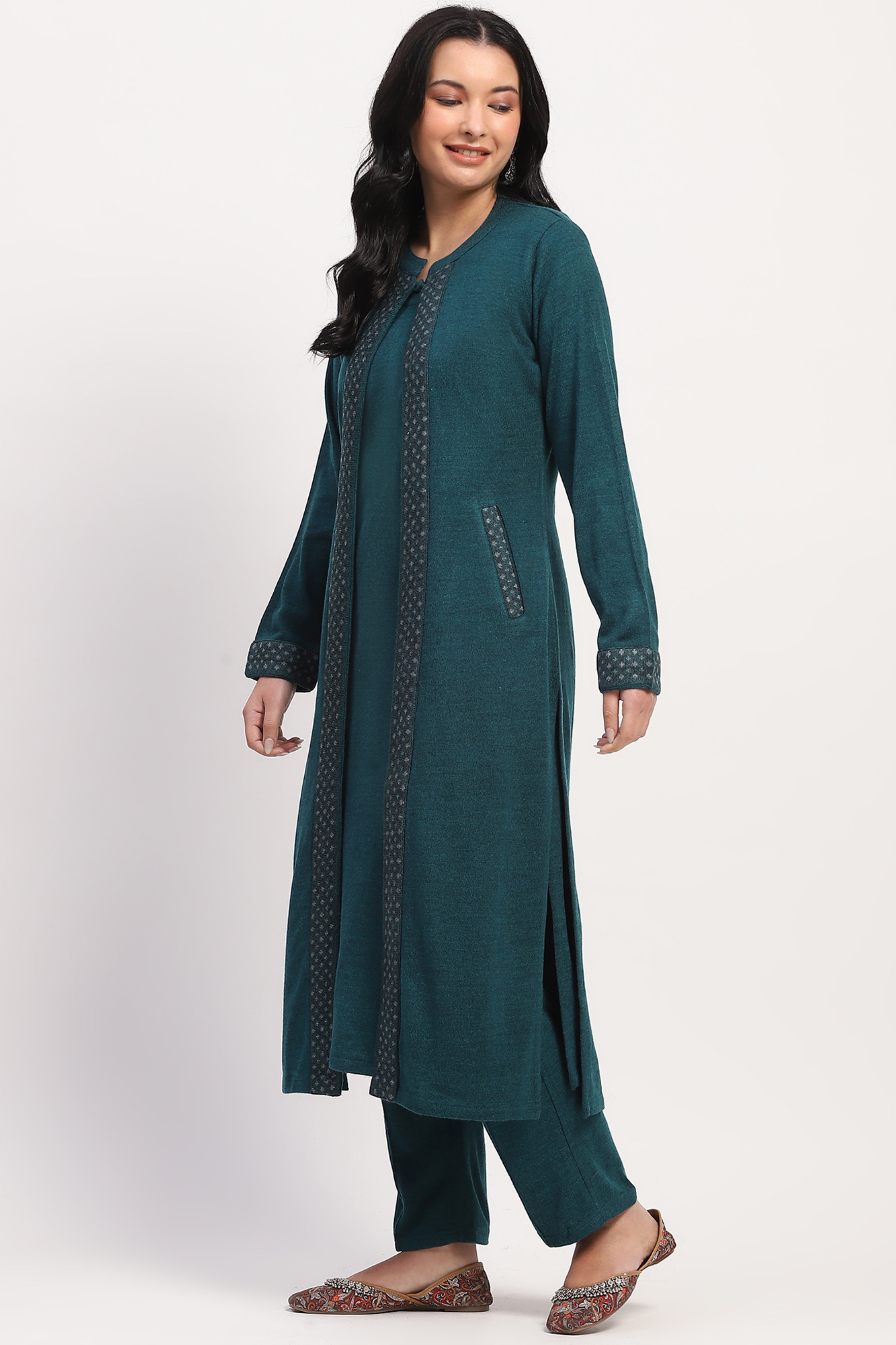 Sea Green Winter Ethnic 3-Piece Set
