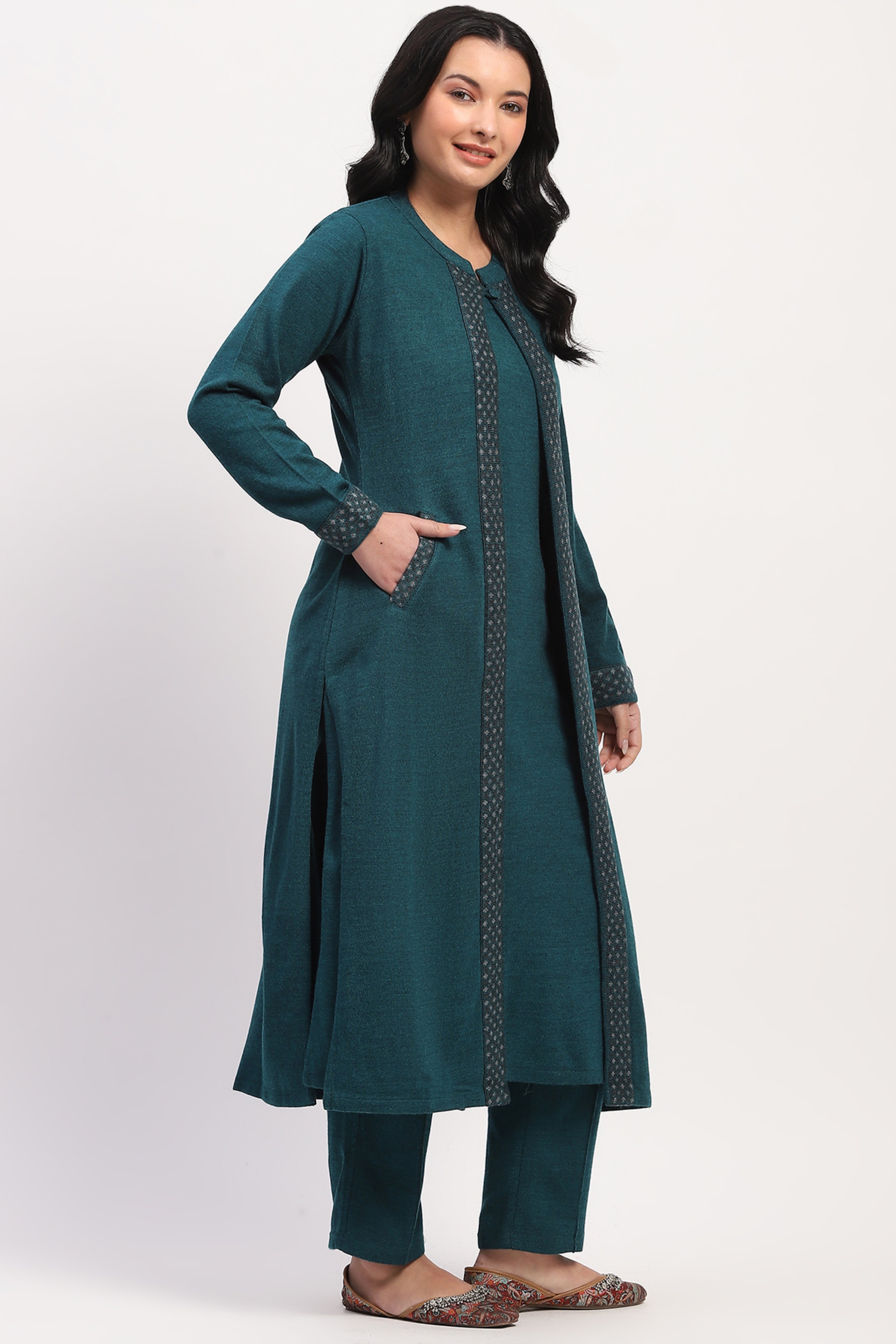 Sea Green Winter Ethnic 3-Piece Set