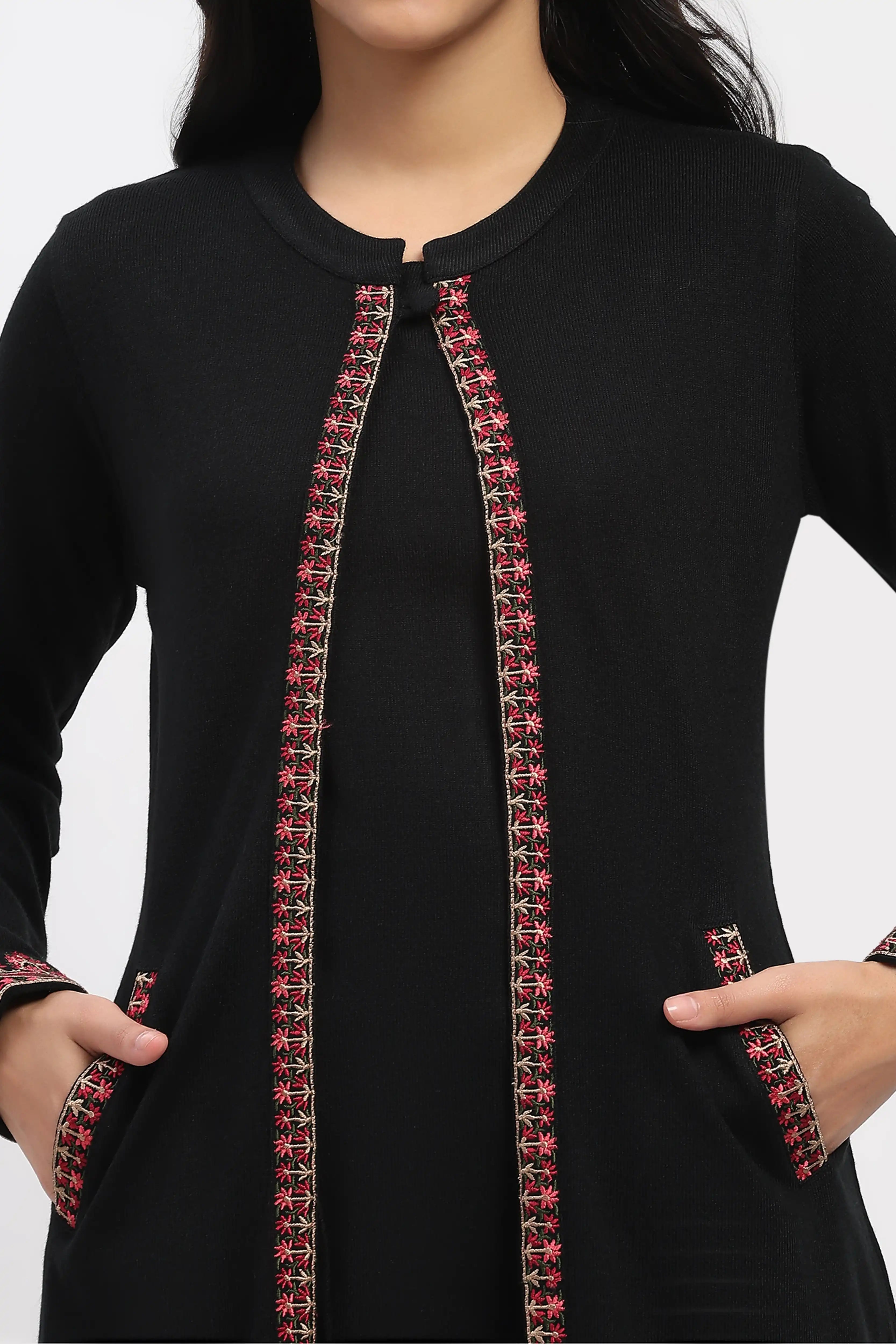 Black Embroidered Three-Piece Winter Set