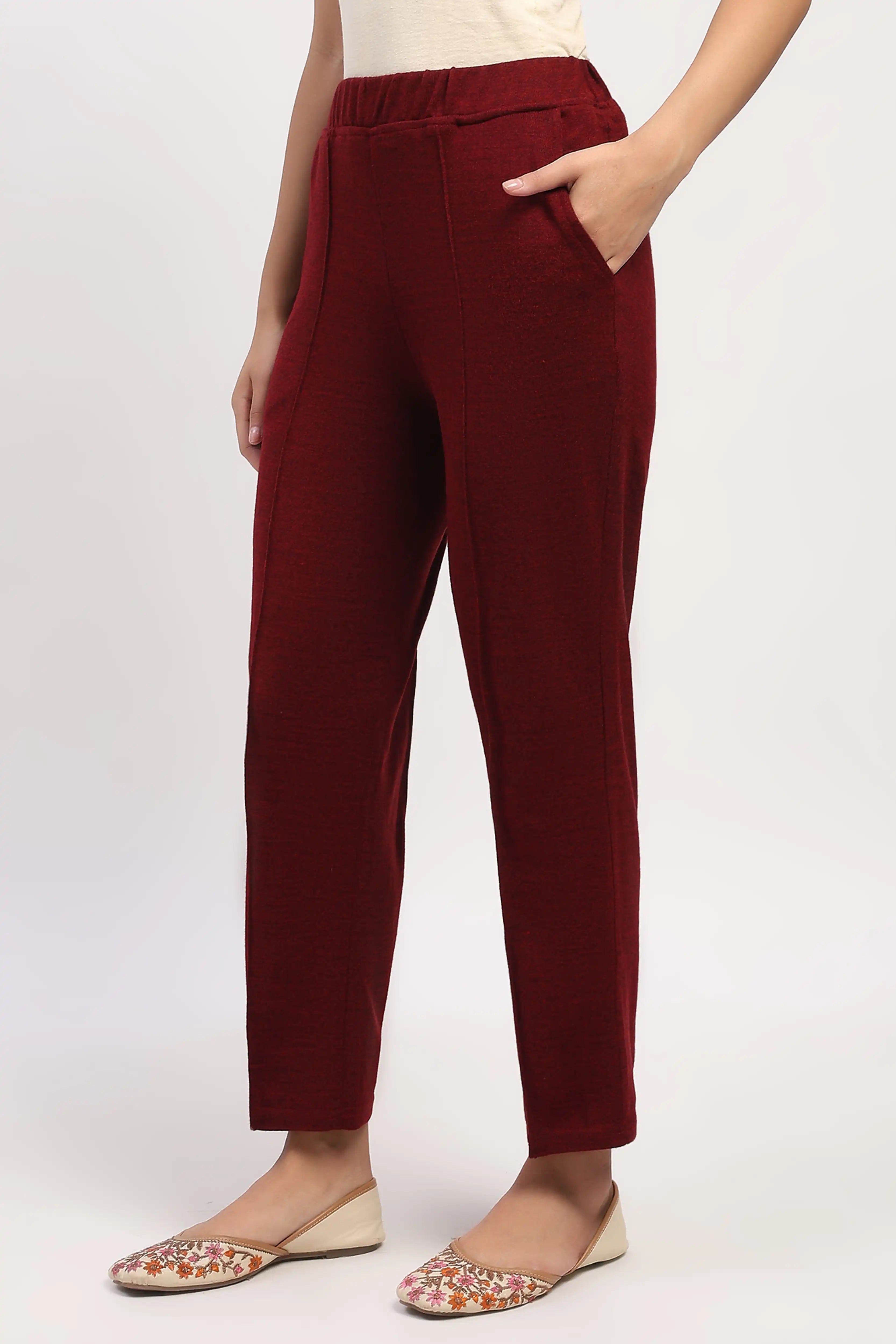 Dark Maroon Acrylic Winter Pants