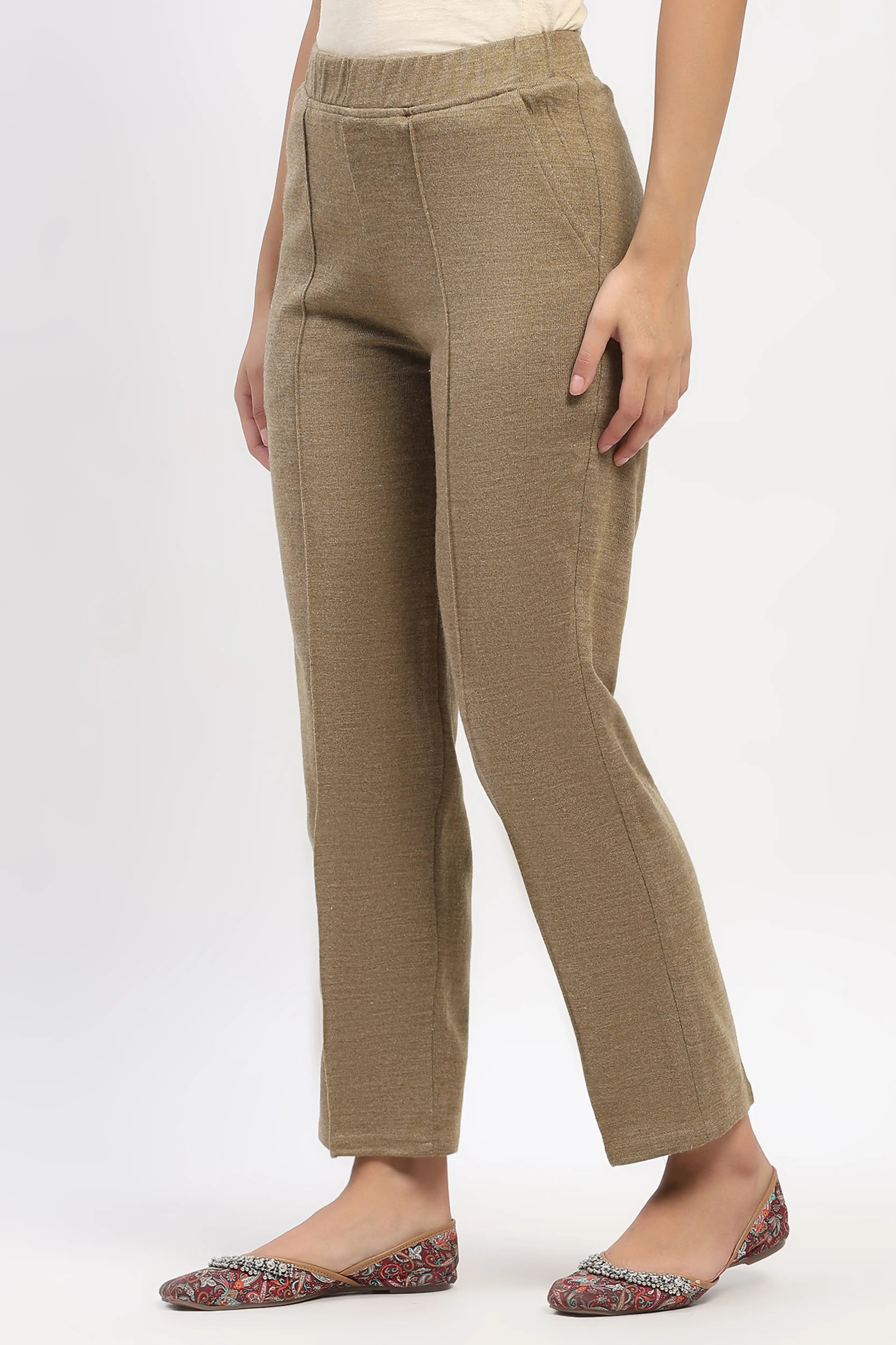 Beige Acrylic Winter Pants