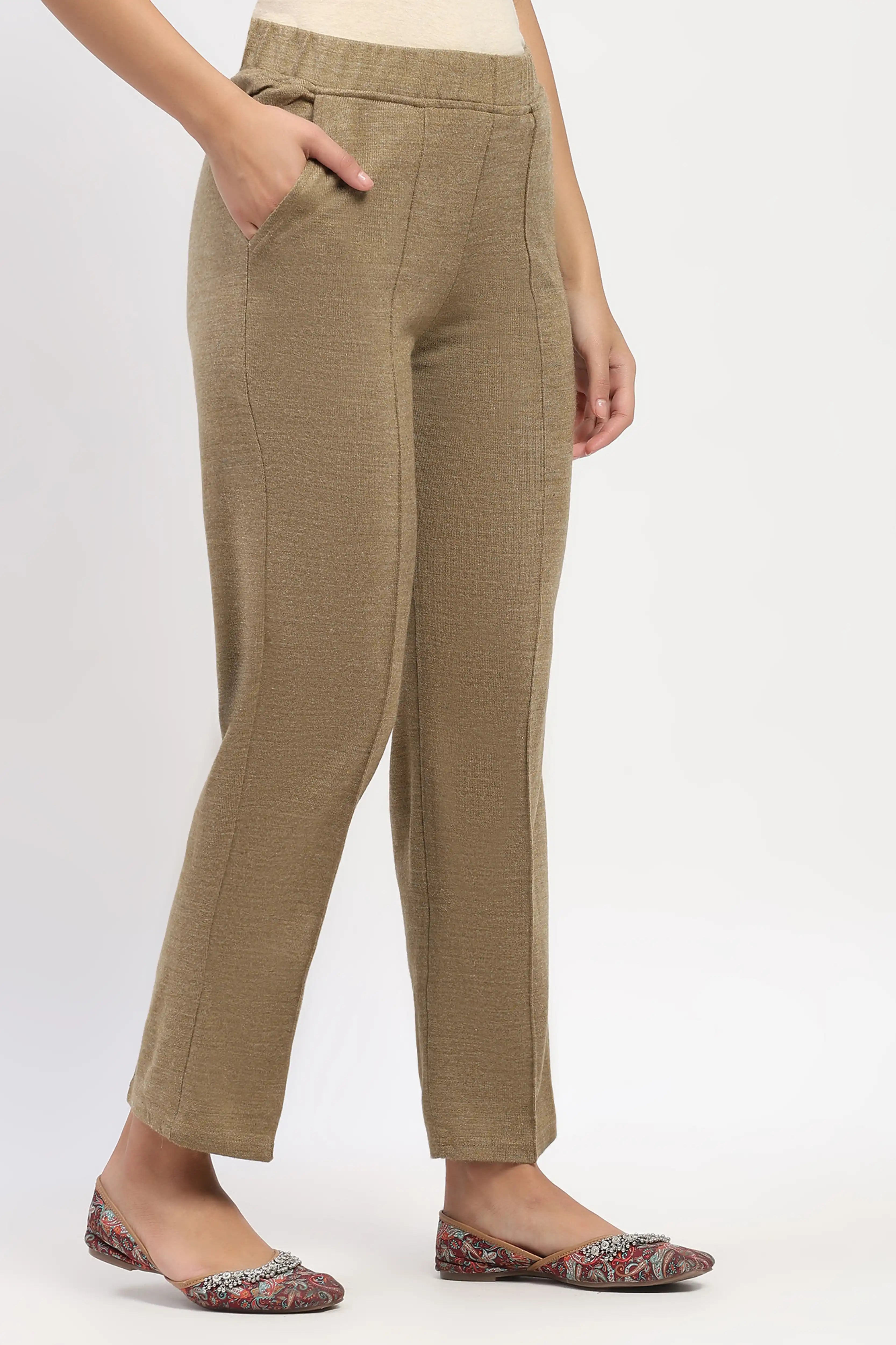 Beige Acrylic Winter Pants