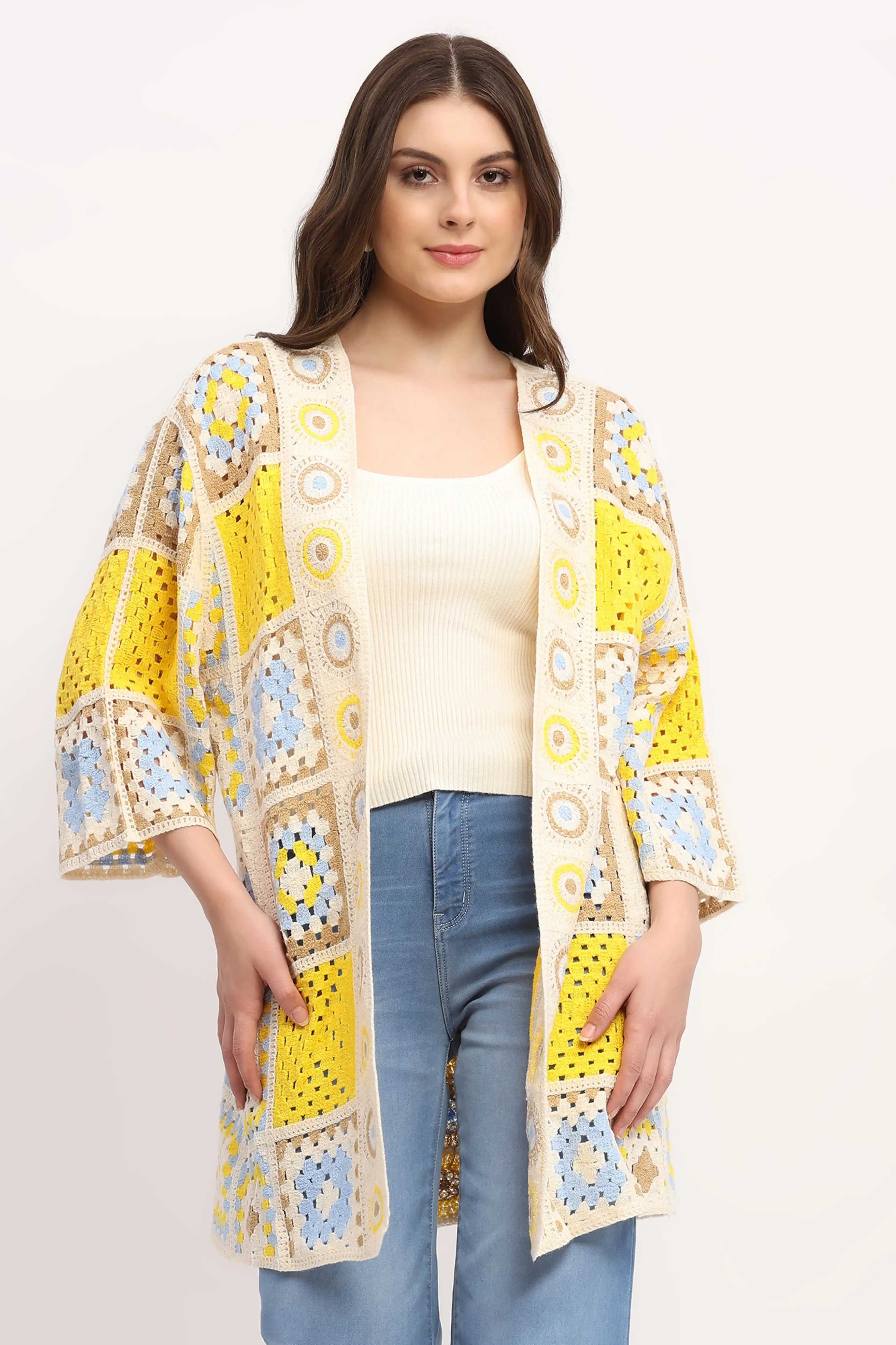 Multicolor Crochet Long Shrug