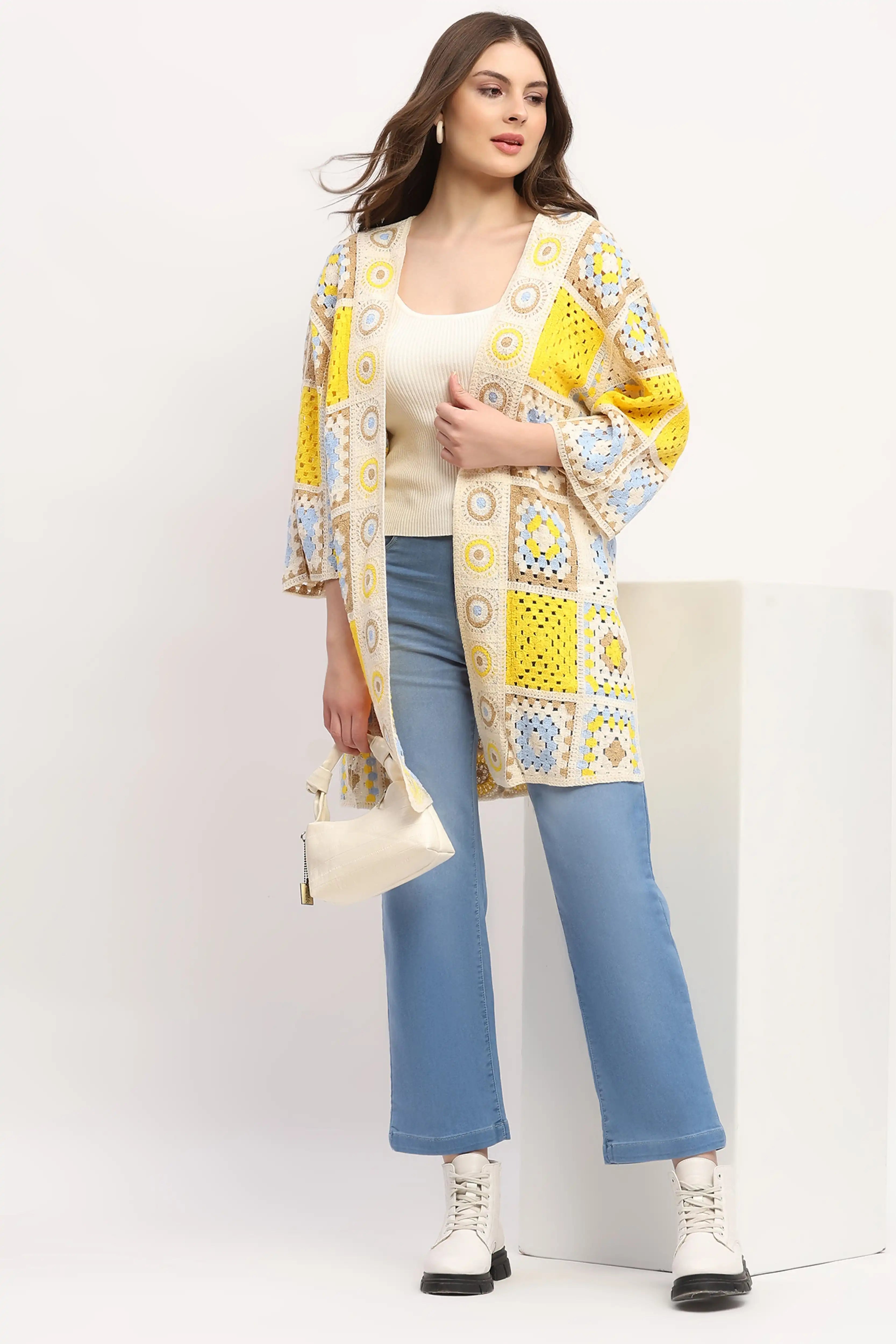 Multicolor Crochet Long Shrug